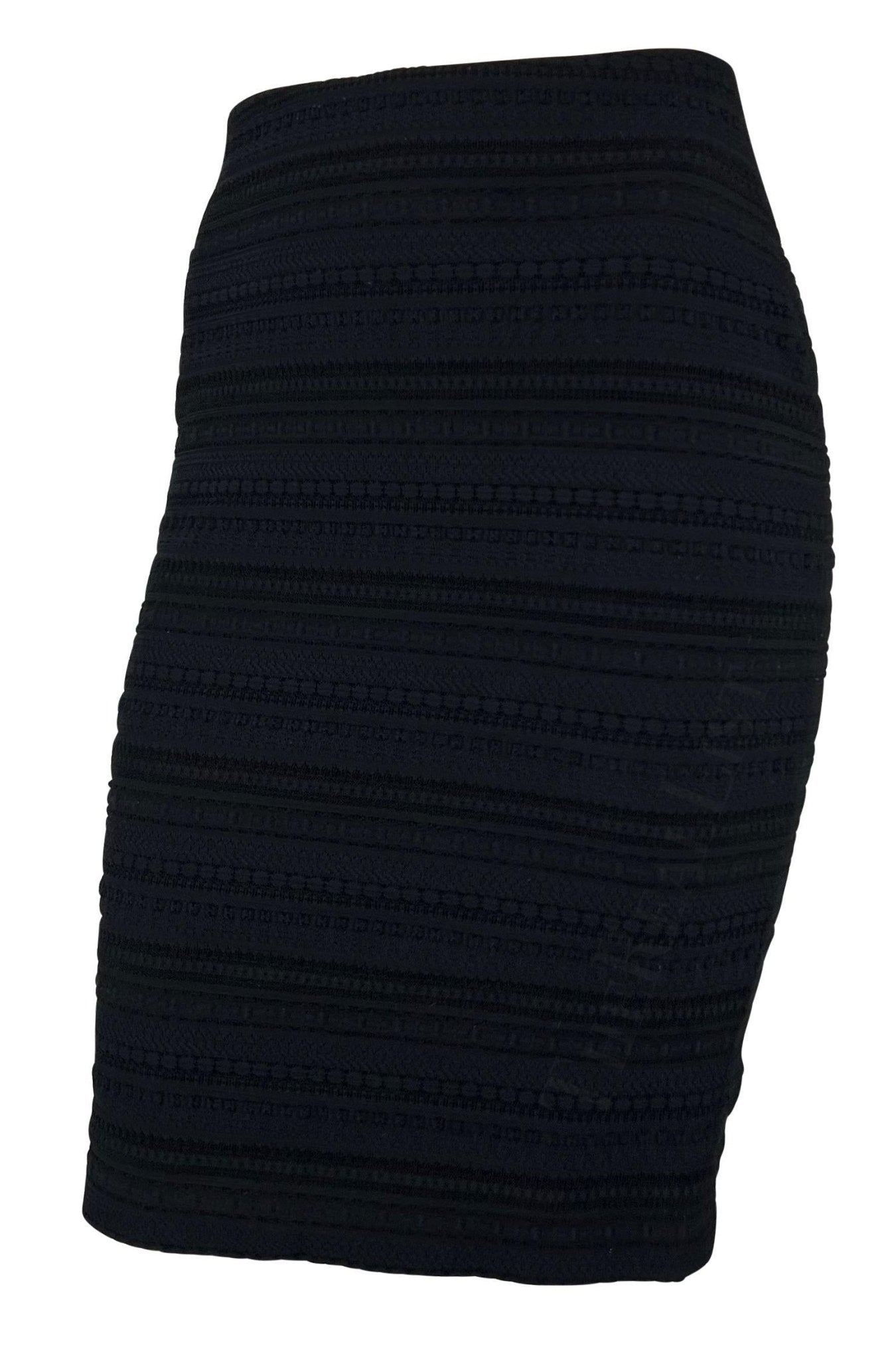 Late 1990s Dolce & Gabbana Black Textured Knit Woven Bodycon Pencil Skirt - RealList