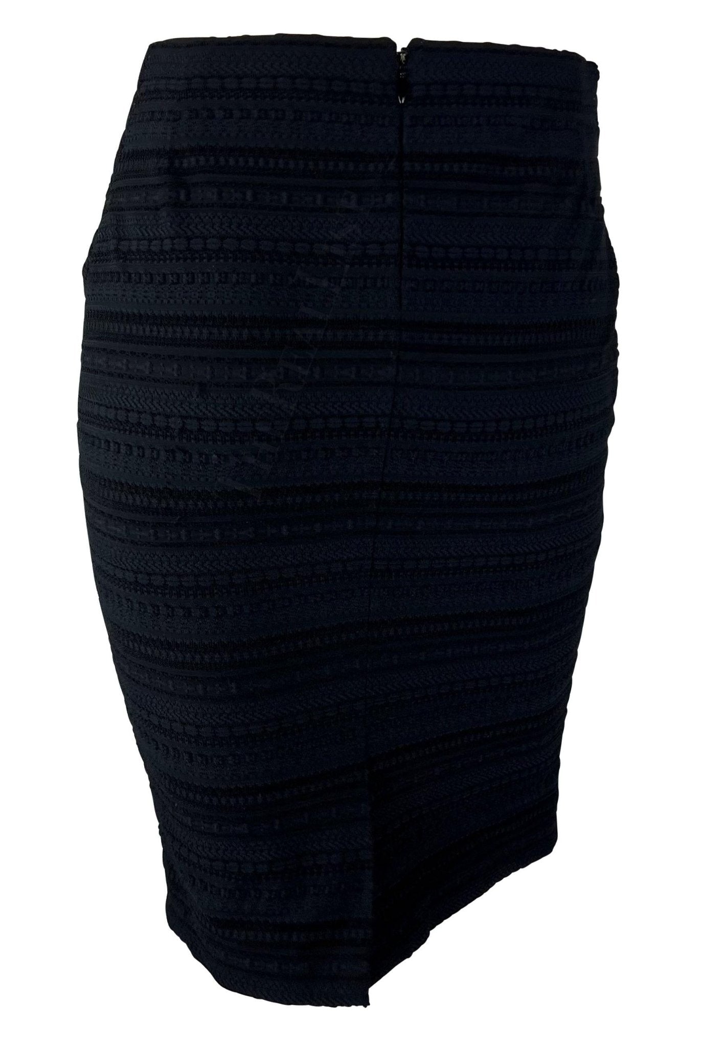 Late 1990s Dolce & Gabbana Black Textured Knit Woven Bodycon Pencil Skirt - RealList