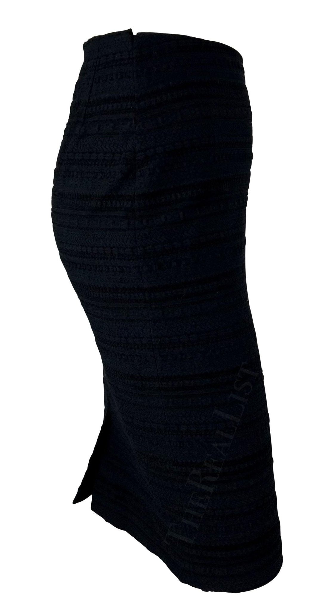 Late 1990s Dolce & Gabbana Black Textured Knit Woven Bodycon Pencil Skirt - RealList