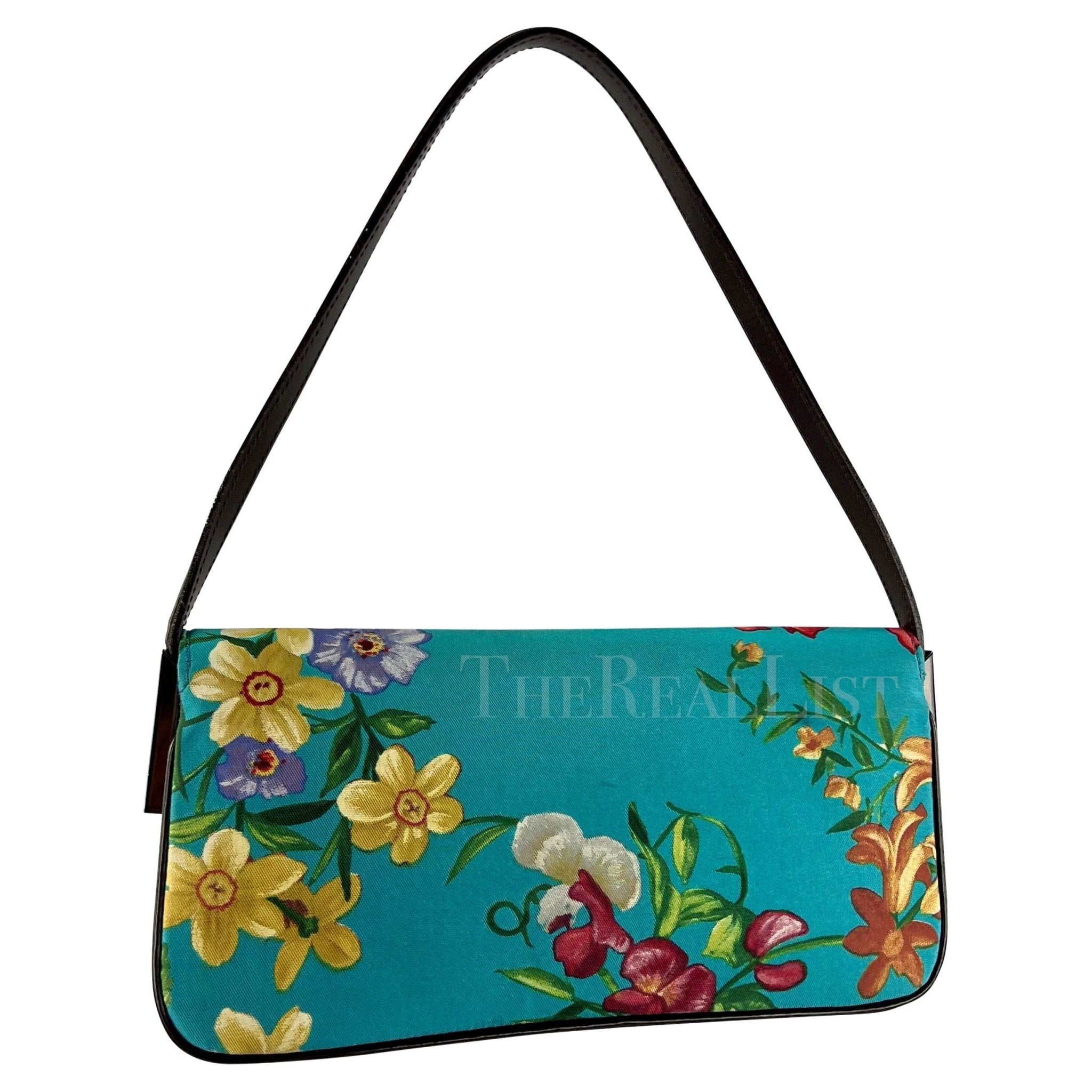 Late 1990s Dolce & Gabbana Blue Satin Floral Small Y2K Shoulder Bag - RealList