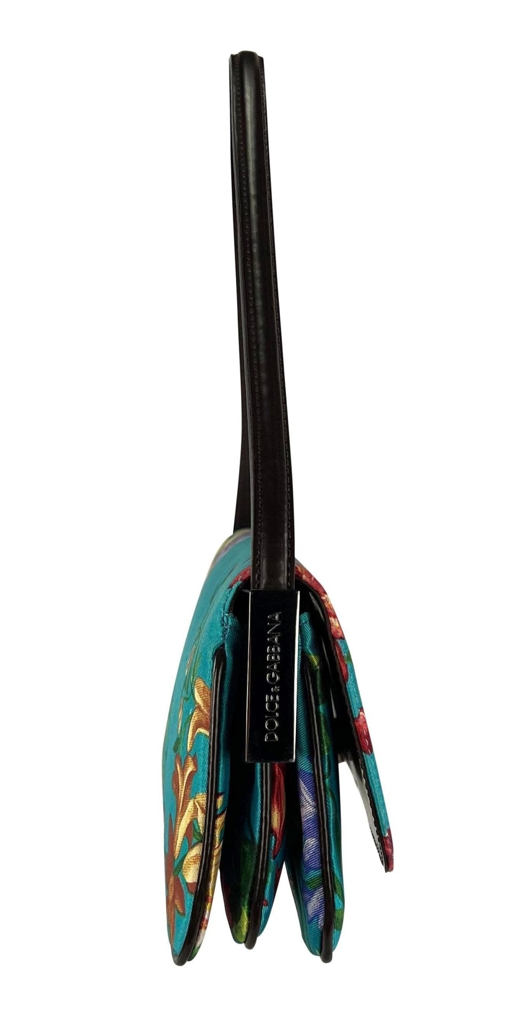Late 1990s Dolce & Gabbana Blue Satin Floral Small Y2K Shoulder Bag - RealList