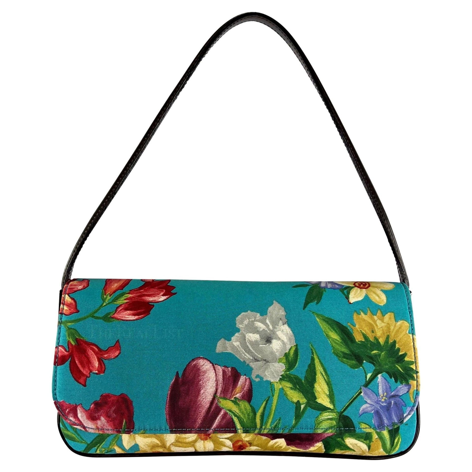 Late 1990s Dolce & Gabbana Blue Satin Floral Small Y2K Shoulder Bag - RealList
