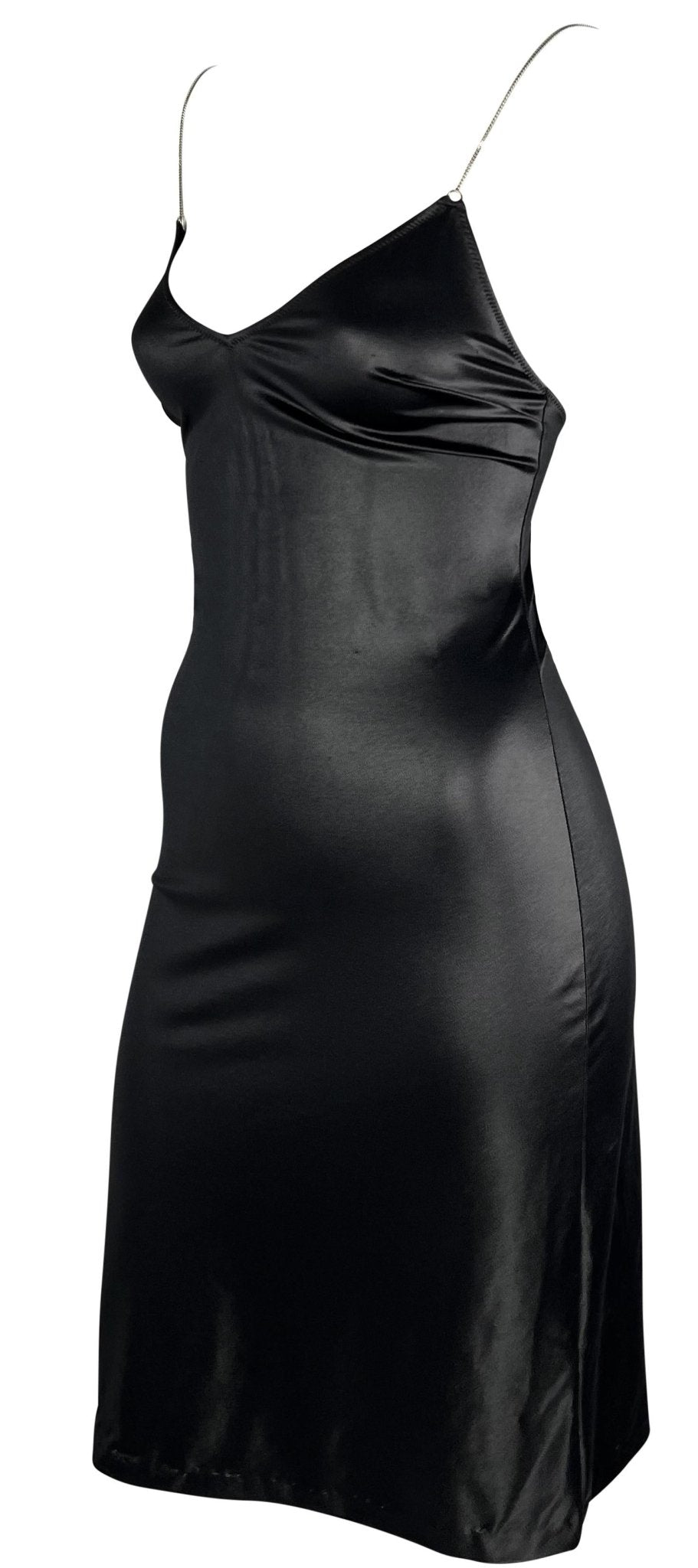 Late 1990s Dolce & Gabbana Wet Look Chain Strap Bodycon Black Beach Swim Dress - RealList