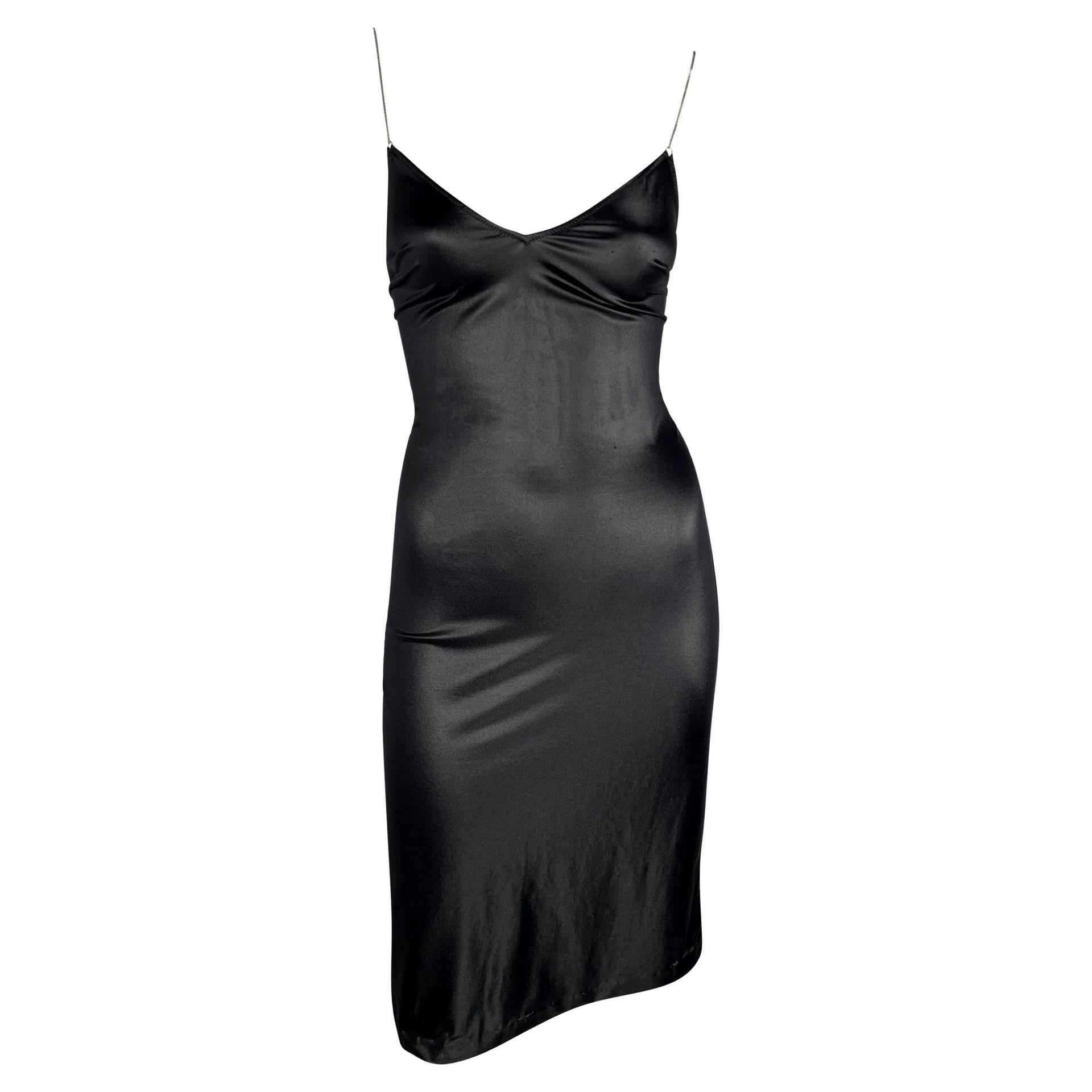 Late 1990s Dolce & Gabbana Wet Look Chain Strap Bodycon Black Beach Swim Dress - RealList
