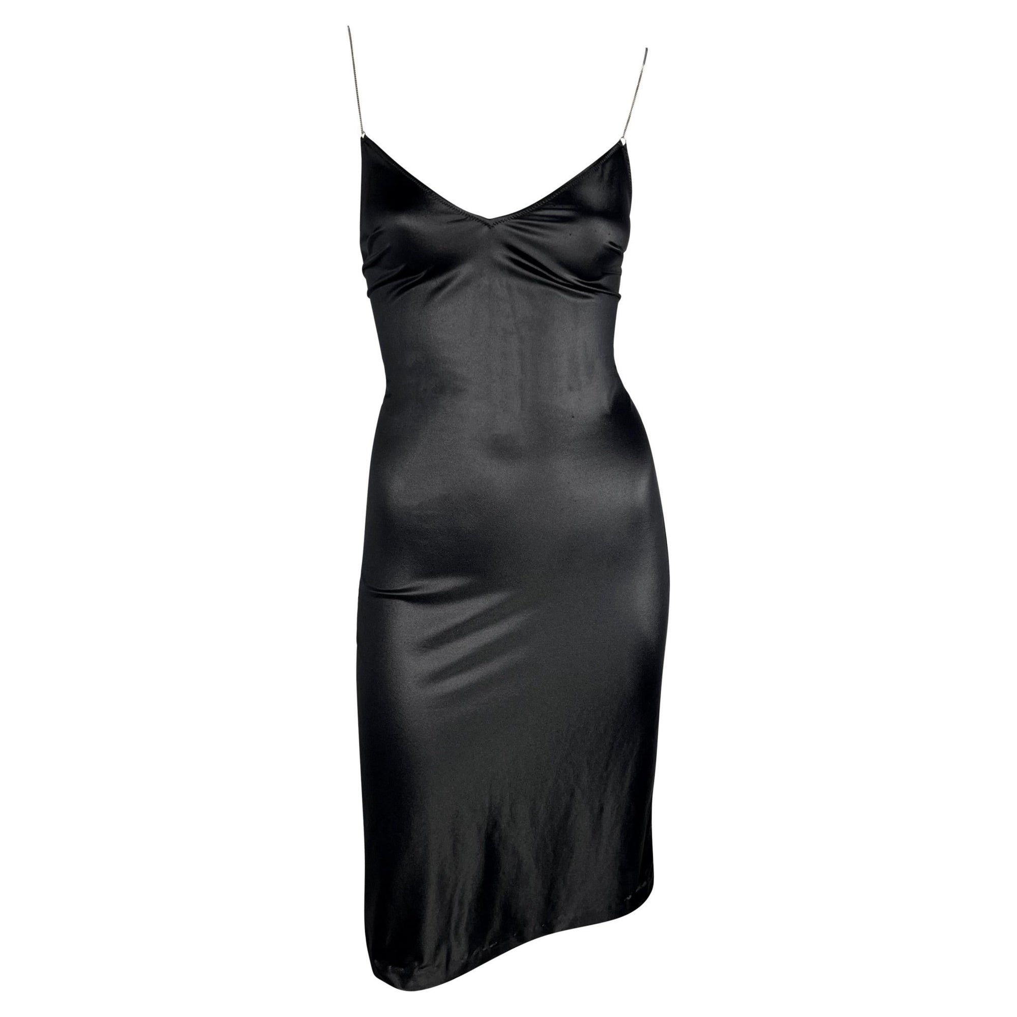 Late 1990s Dolce & Gabbana Wet Look Chain Strap Bodycon Black Beach Swim Dress - RealList