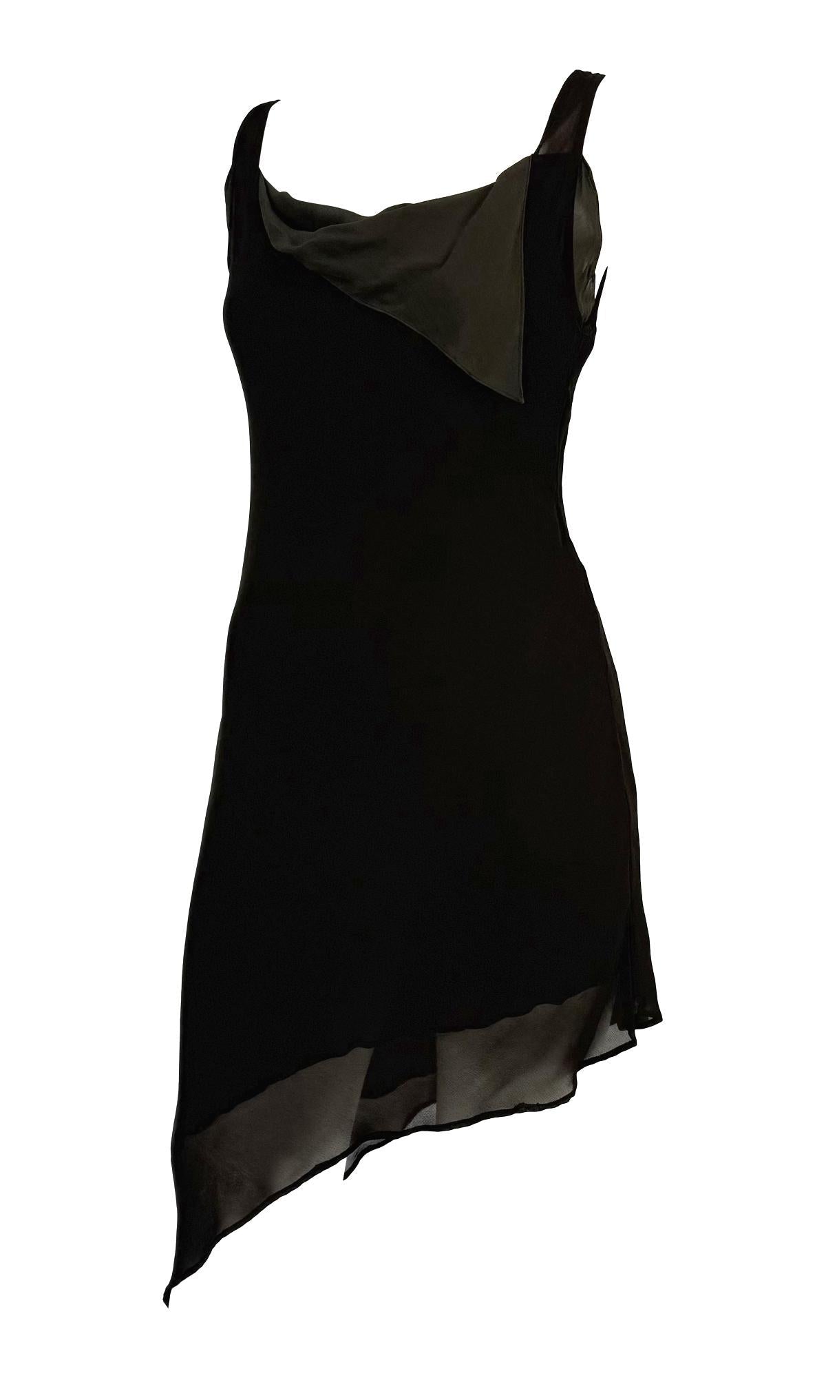 Late 1990s Donna Karan Sheer Dark Brown Asymmetric Grey Double Slip Dress - RealList