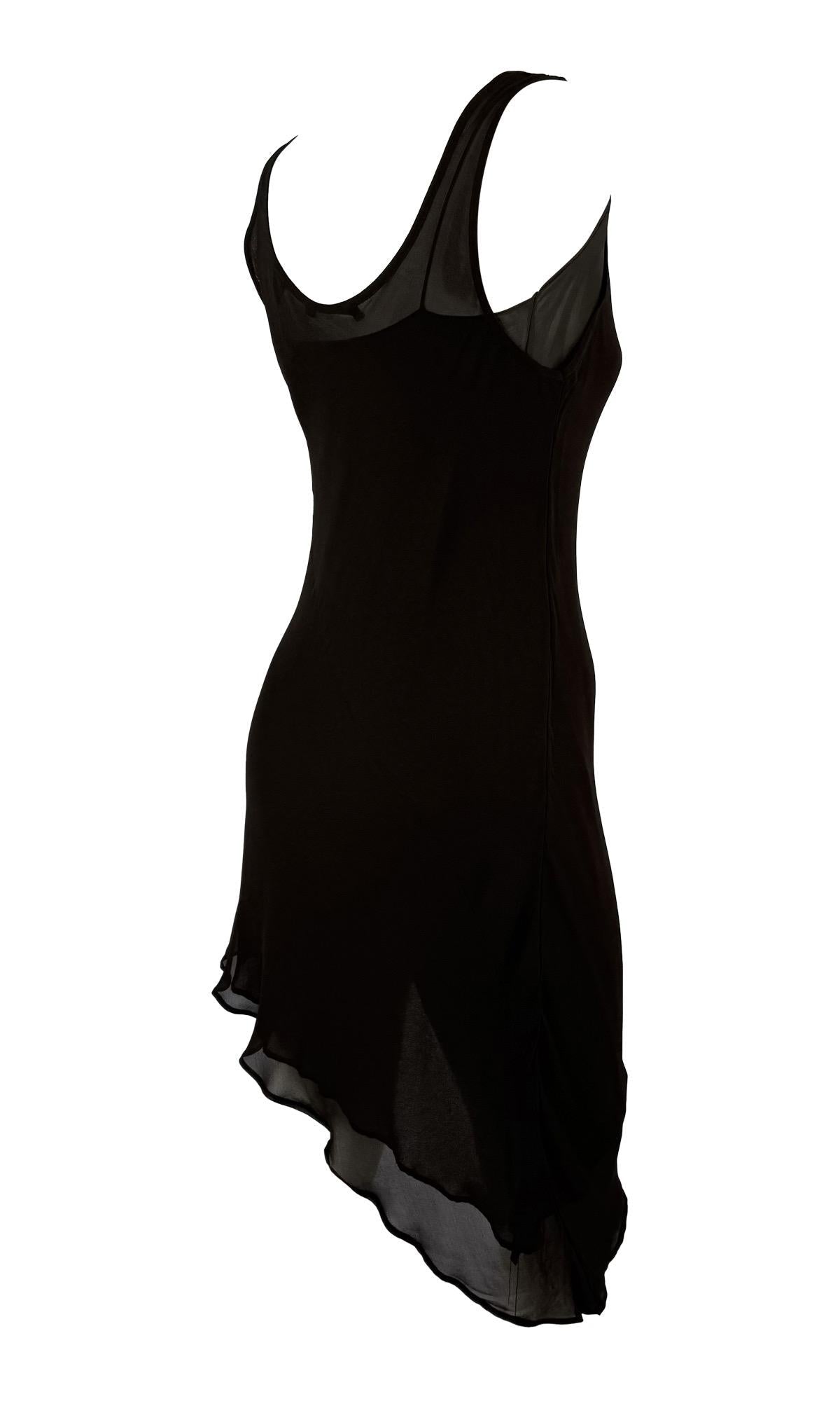 Late 1990s Donna Karan Sheer Dark Brown Asymmetric Grey Double Slip Dress - RealList