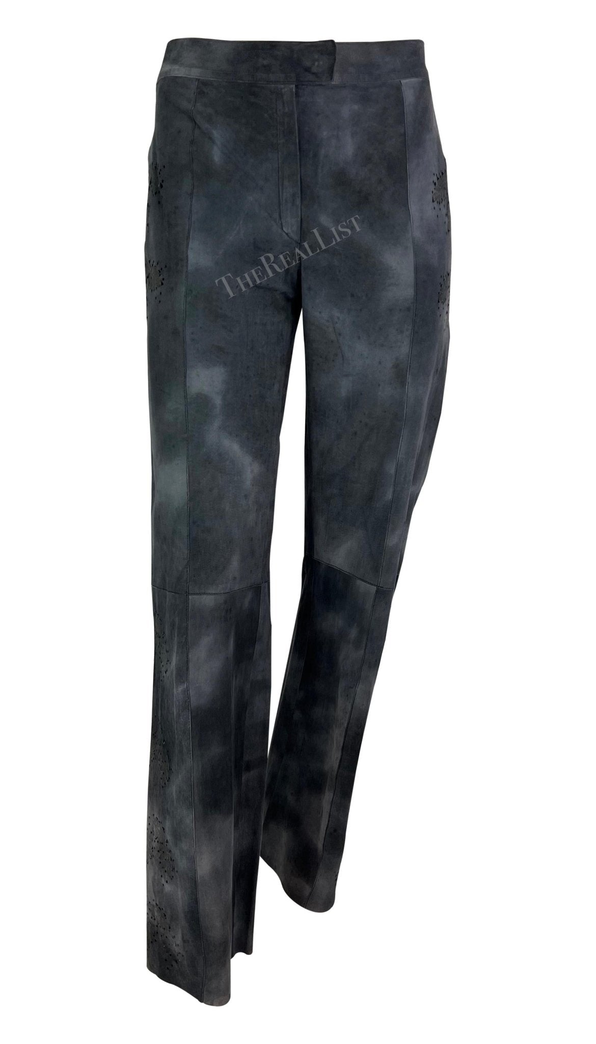 Late 1990s Fendi by Karl Lagerfeld Blue Grey Distressed Suede Matching Set - RealList