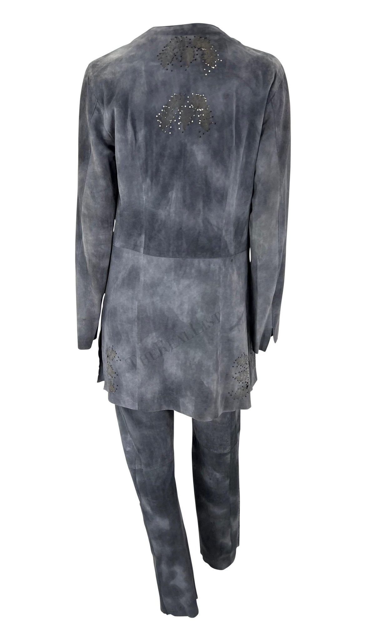 Late 1990s Fendi by Karl Lagerfeld Blue Grey Distressed Suede Matching Set - RealList
