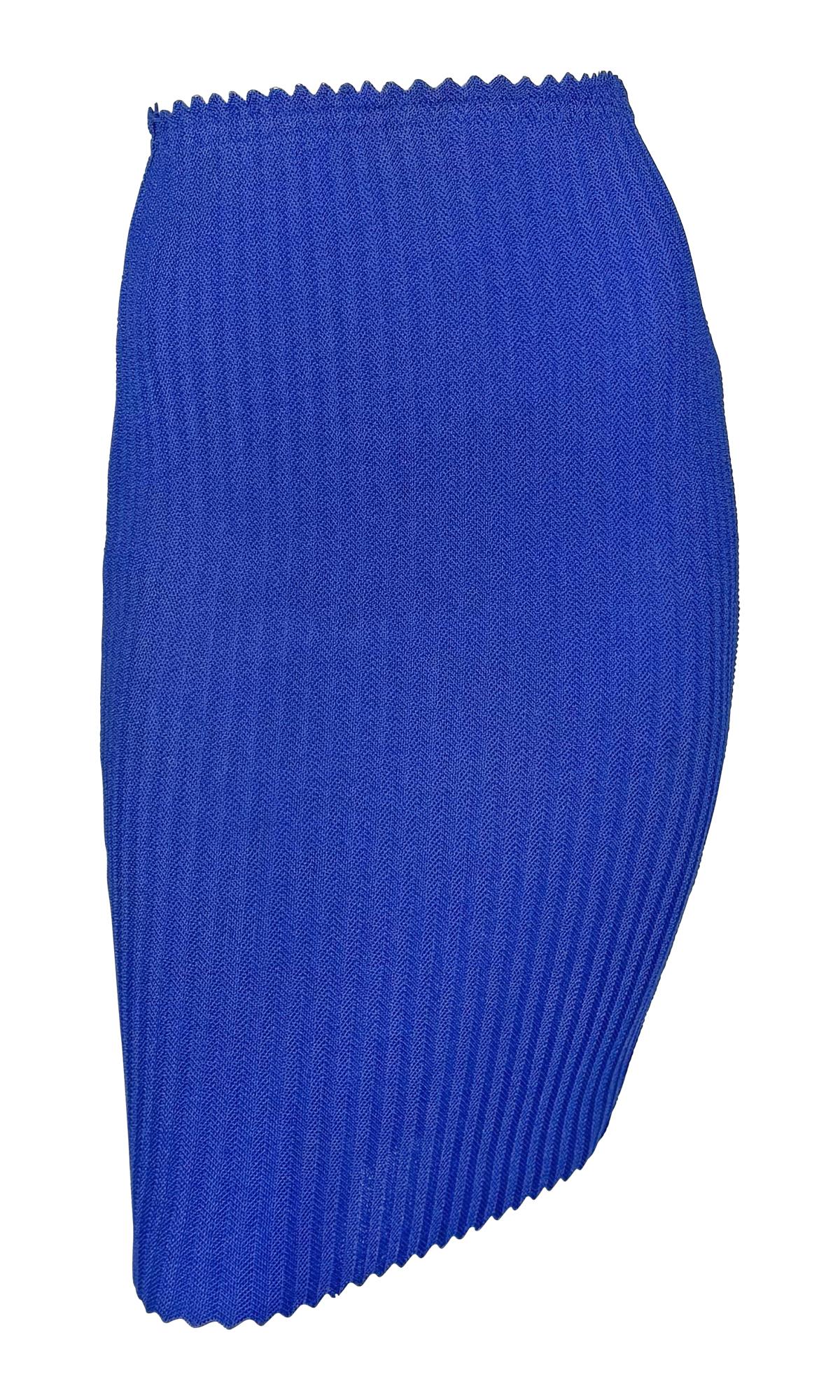 Late 1990s Fendi by Karl Lagerfeld Bodycon Knit Blue Bralette Crop Top Skirt Set - RealList