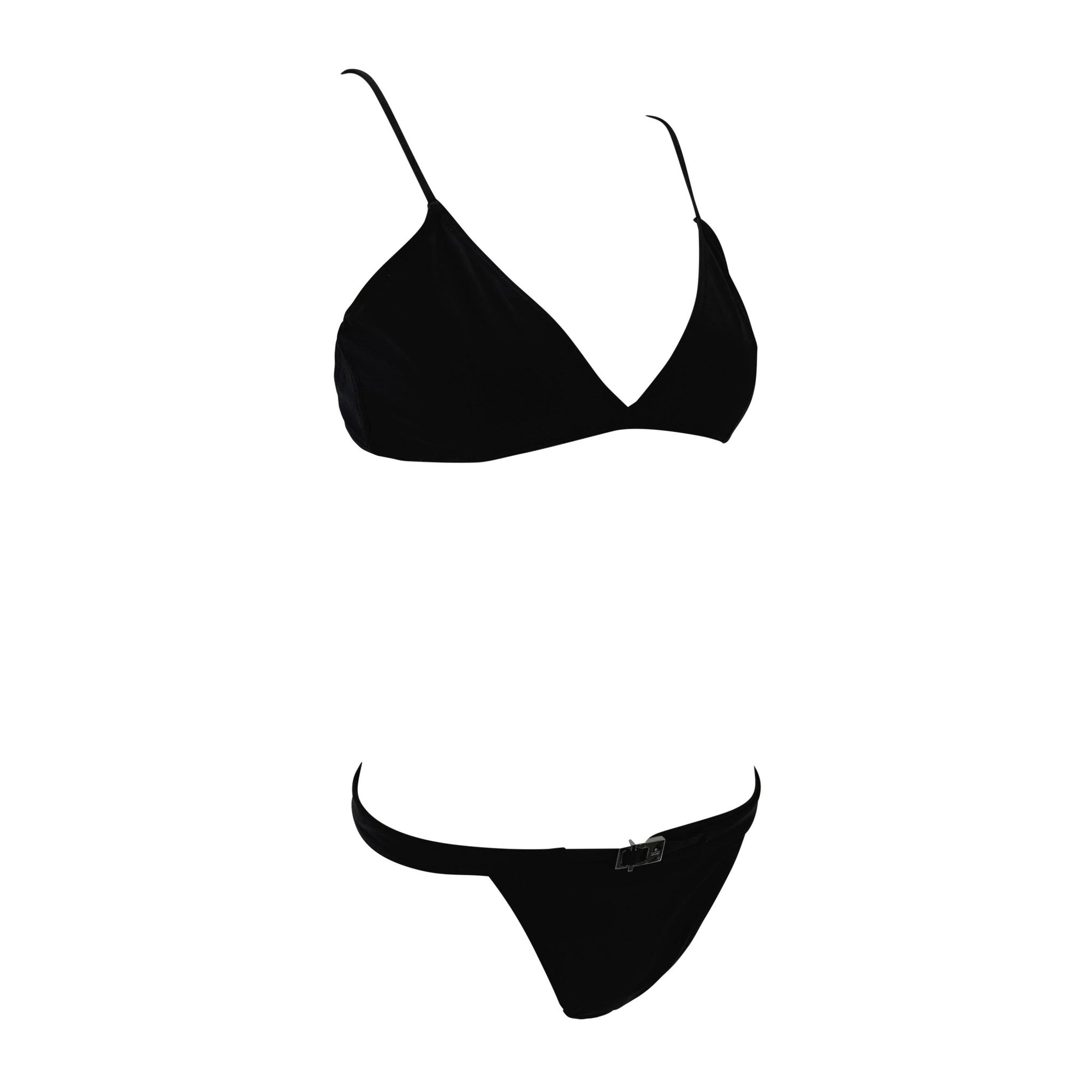 Late 1990s Gucci by Tom Ford Black Stretch Belted Logo Buckle Bikini Swim Set - RealList