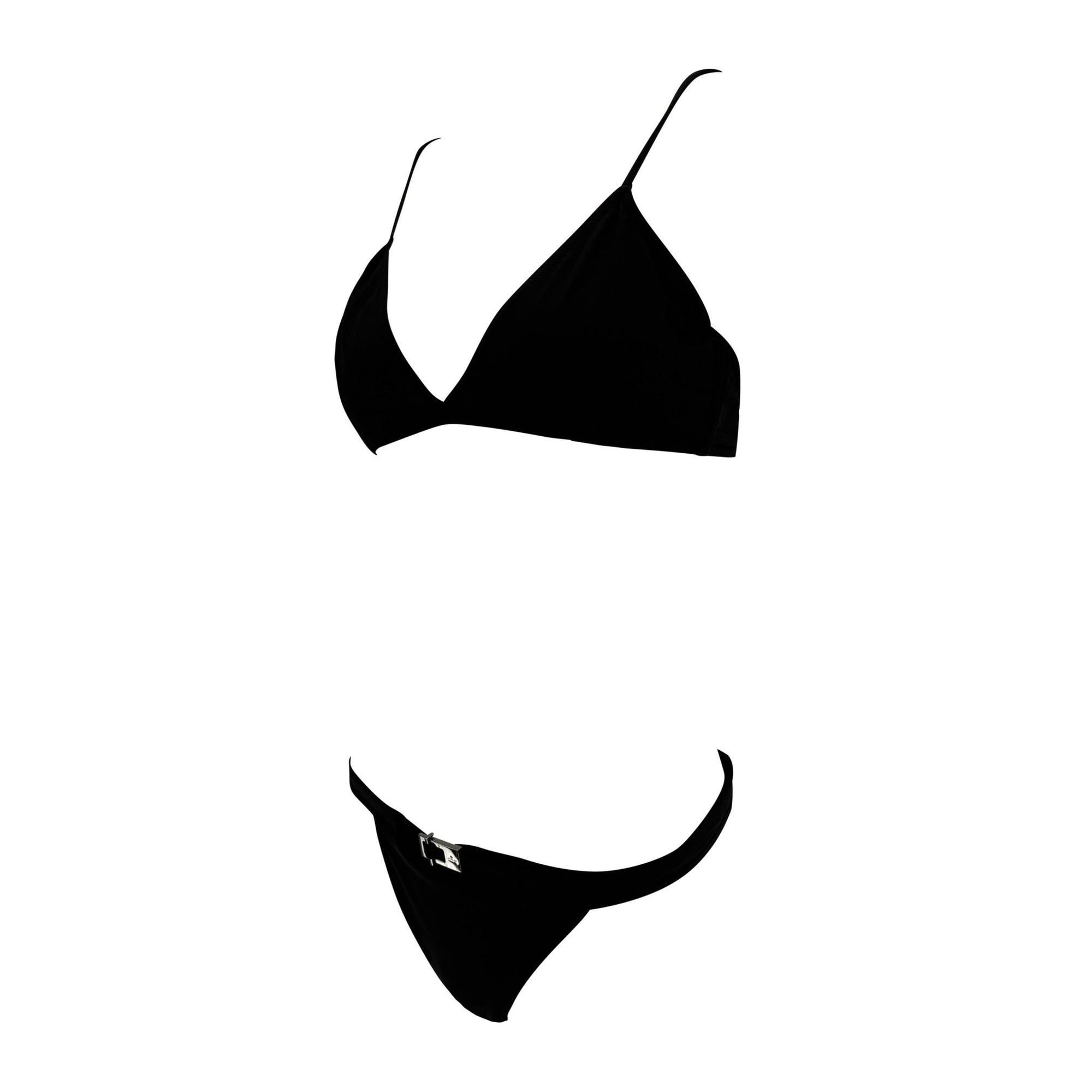 Late 1990s Gucci by Tom Ford Black Stretch Belted Logo Buckle Bikini Swim Set - RealList