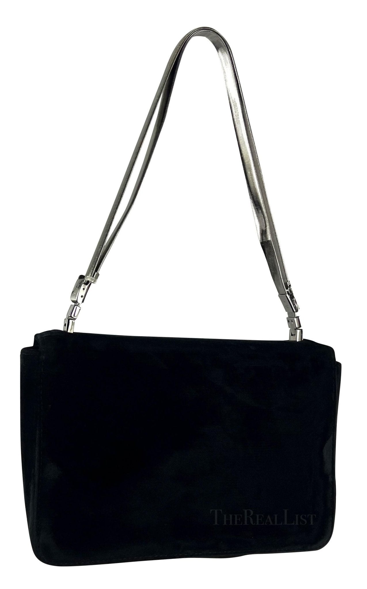 Late 1990s Gucci by Tom Ford Black Velvet Silver Chain Mini Shoulder Bag - RealList