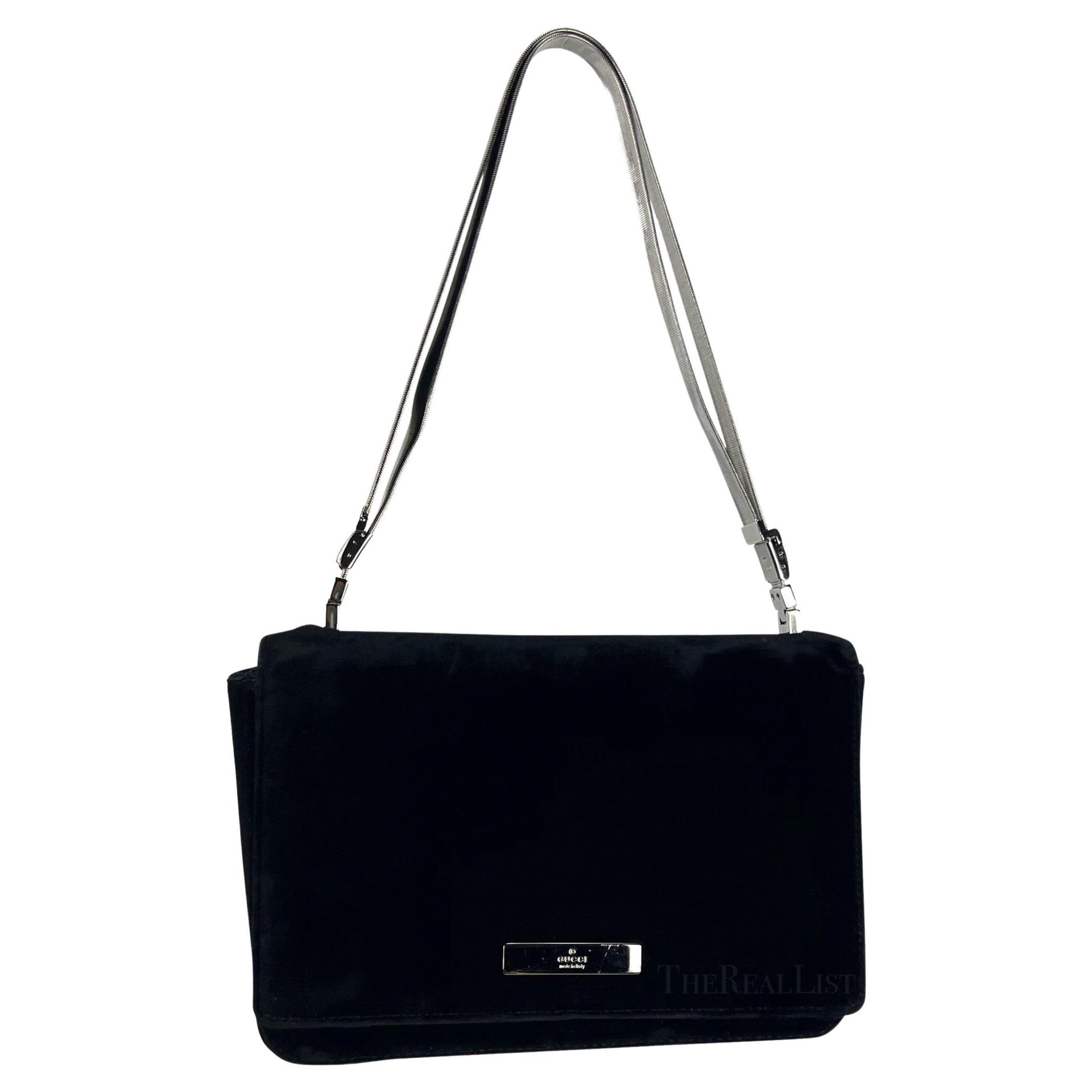 Late 1990s Gucci by Tom Ford Black Velvet Silver Chain Mini Shoulder Bag - RealList