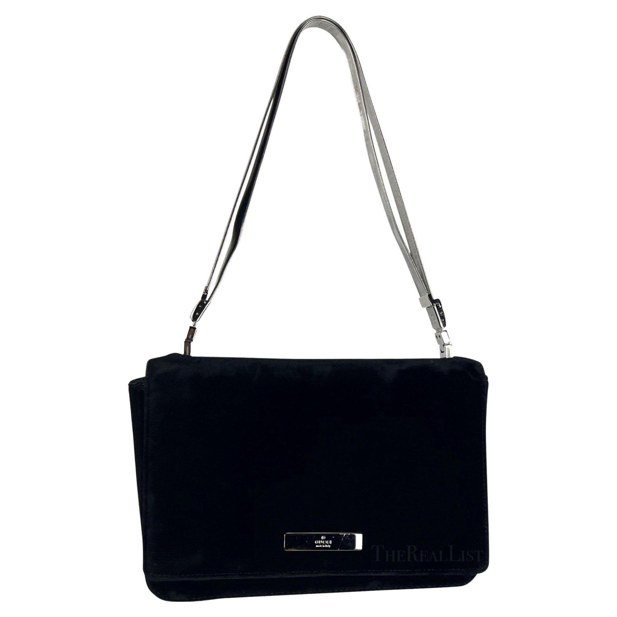 Late 1990s Gucci by Tom Ford Black Velvet Silver Chain Mini Shoulder Bag - RealList