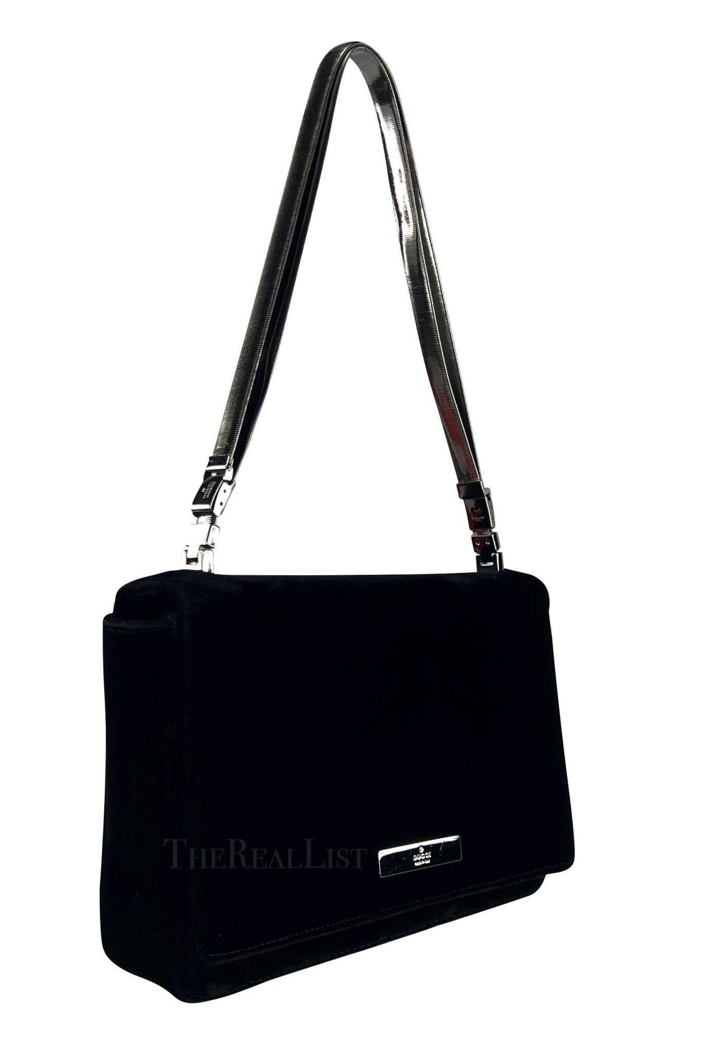 Late 1990s Gucci by Tom Ford Black Velvet Silver Chain Mini Shoulder Bag - RealList