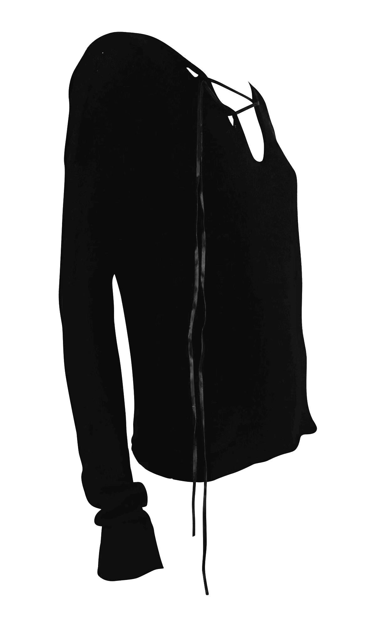 Late 1990s Gucci by Tom Ford Leather Lace - Up Knit Black Sweater Top - RealList