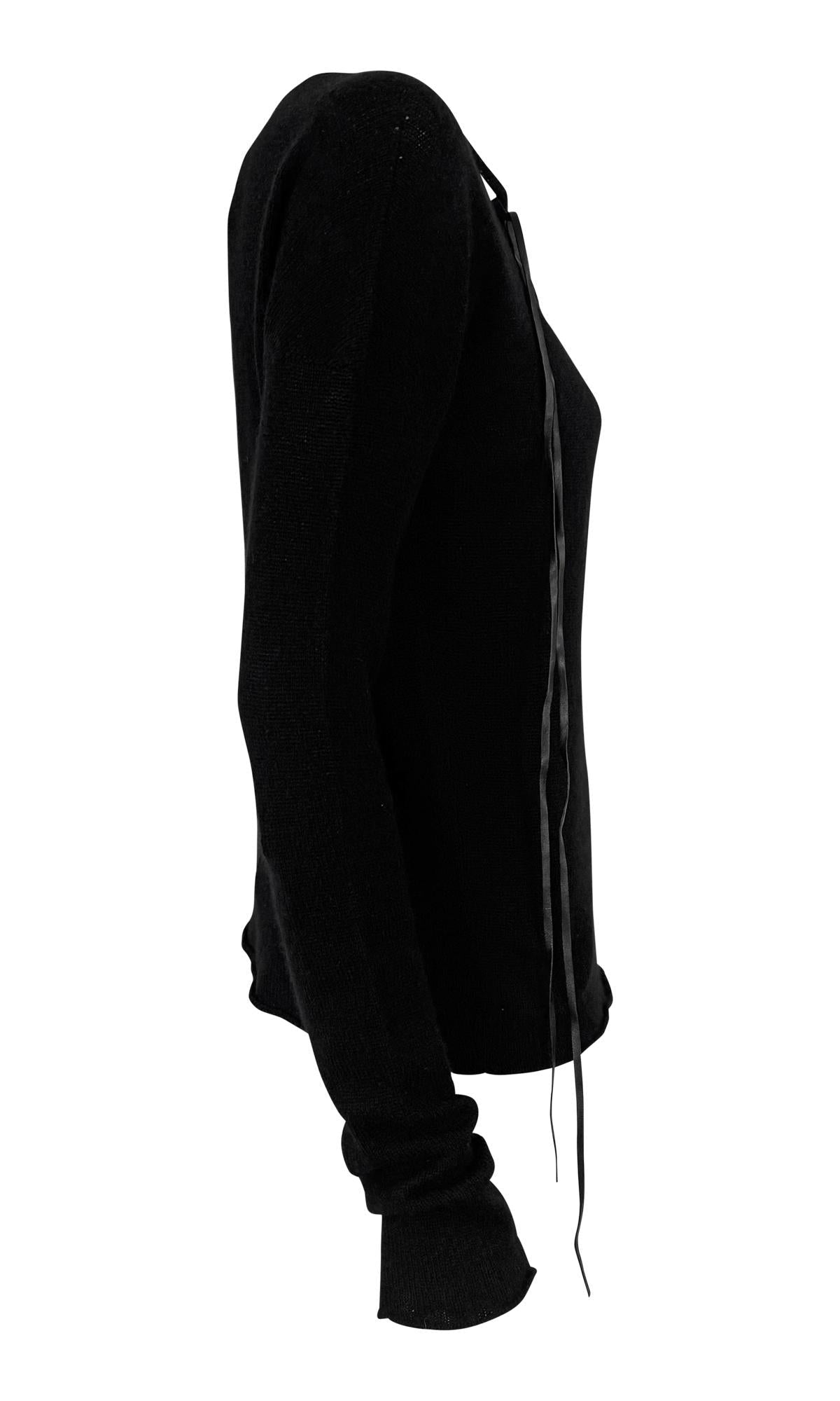 Late 1990s Gucci by Tom Ford Leather Lace - Up Knit Black Sweater Top - RealList