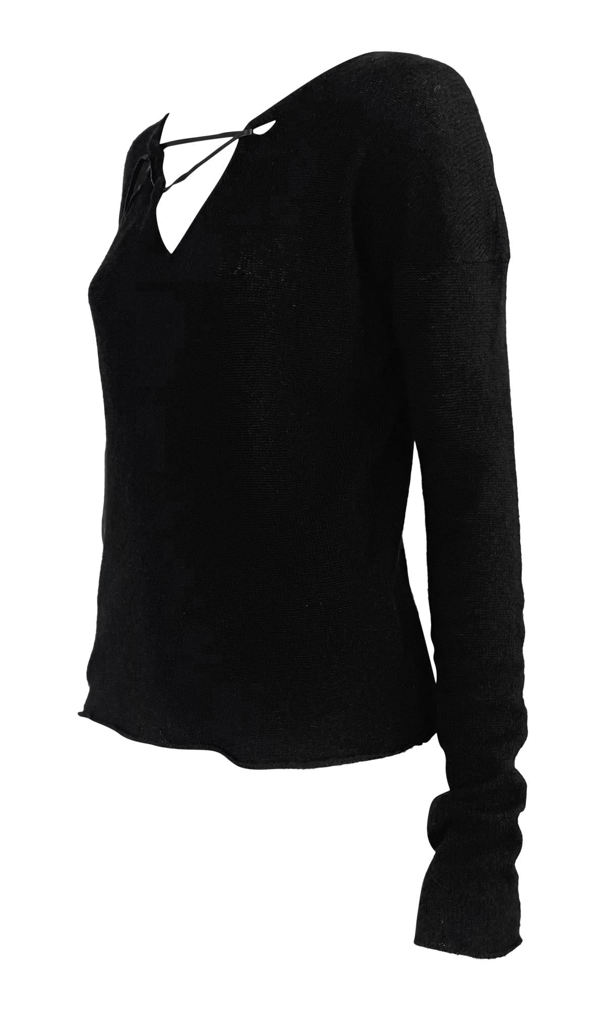 Late 1990s Gucci by Tom Ford Leather Lace - Up Knit Black Sweater Top - RealList