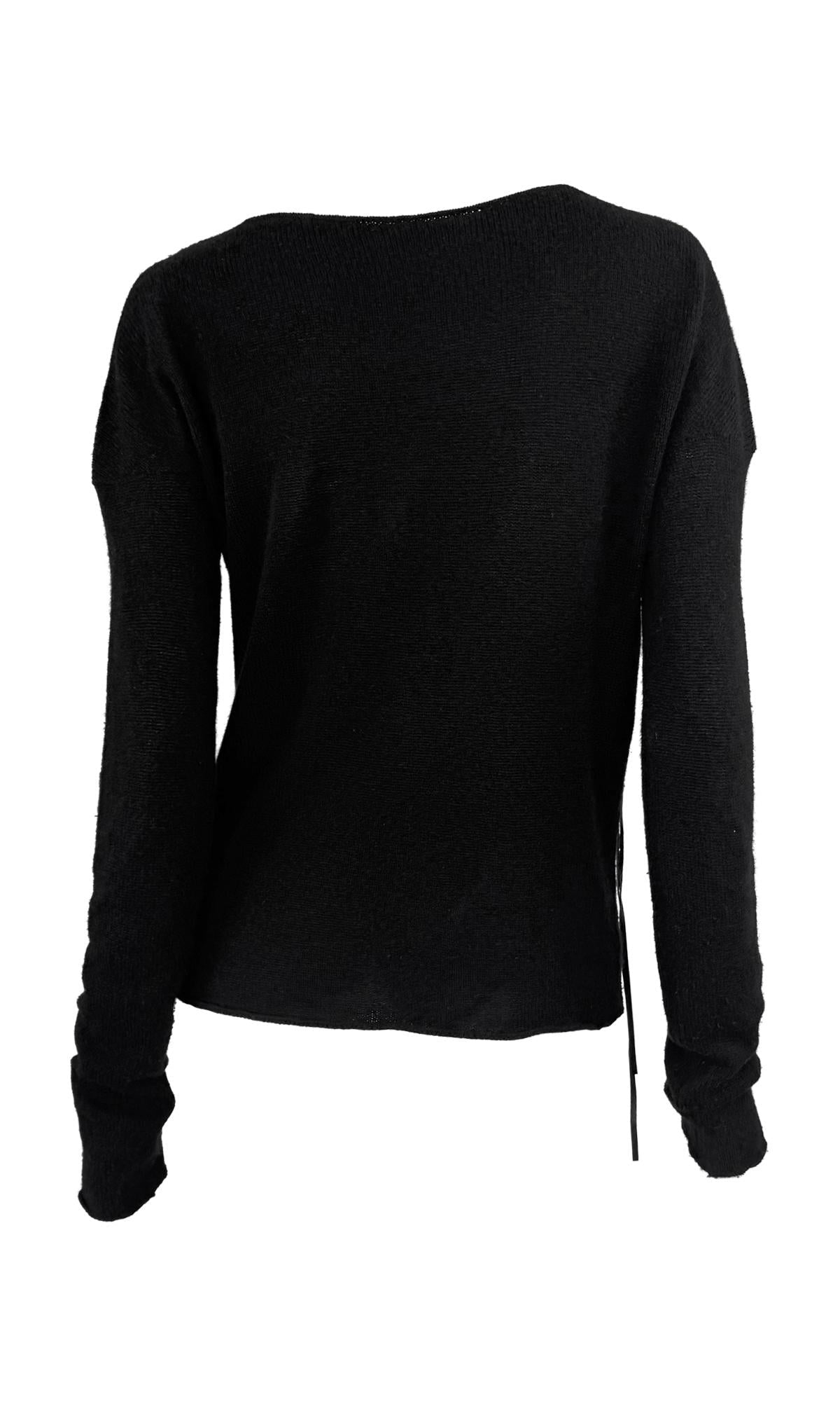 Late 1990s Gucci by Tom Ford Leather Lace - Up Knit Black Sweater Top - RealList