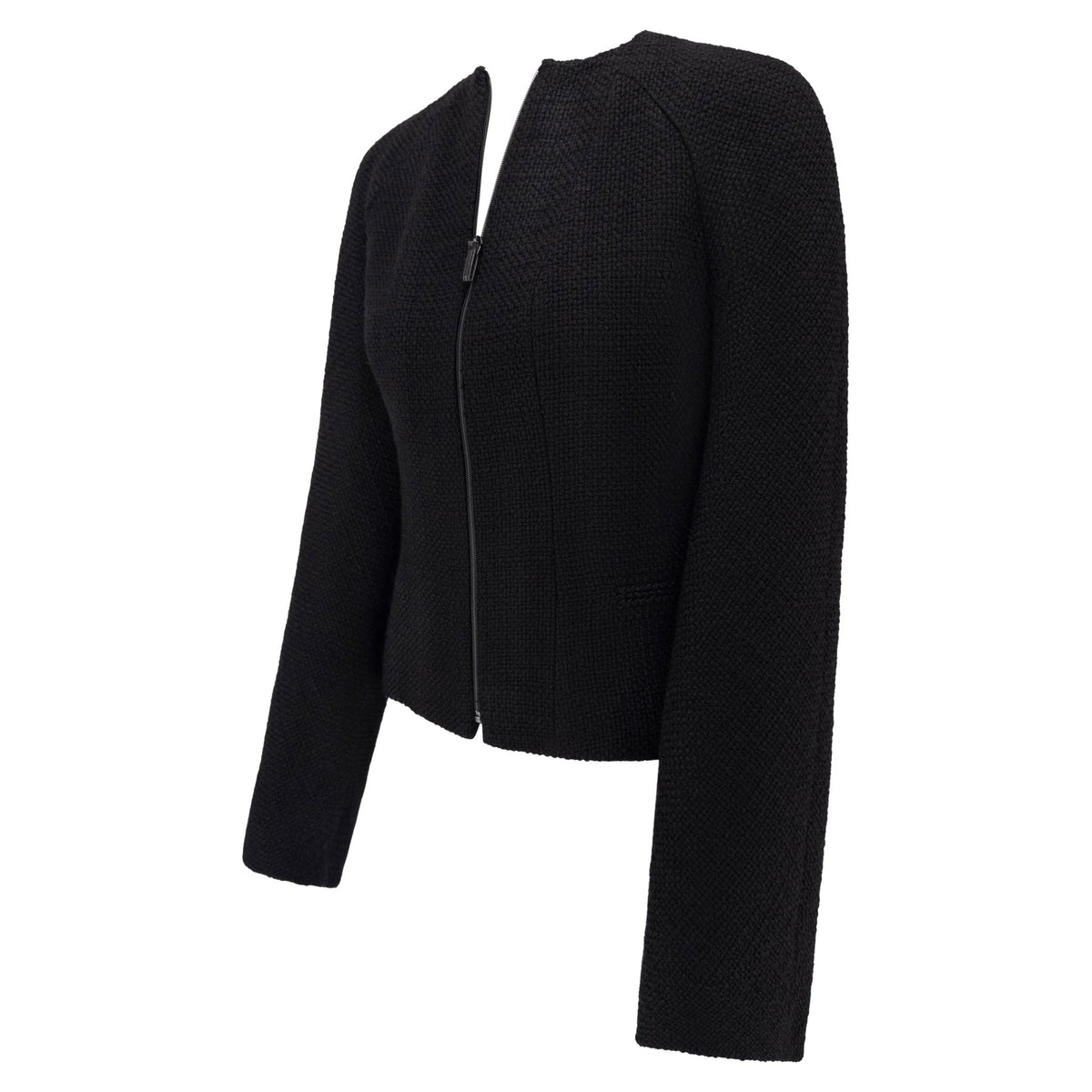 Late 1990s Guy Laroche by Alber Elbaz Black Tweed Blazer Jacket - RealList
