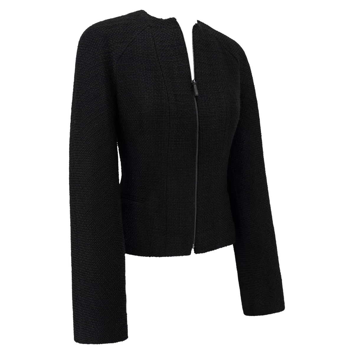 Late 1990s Guy Laroche by Alber Elbaz Black Tweed Blazer Jacket - RealList