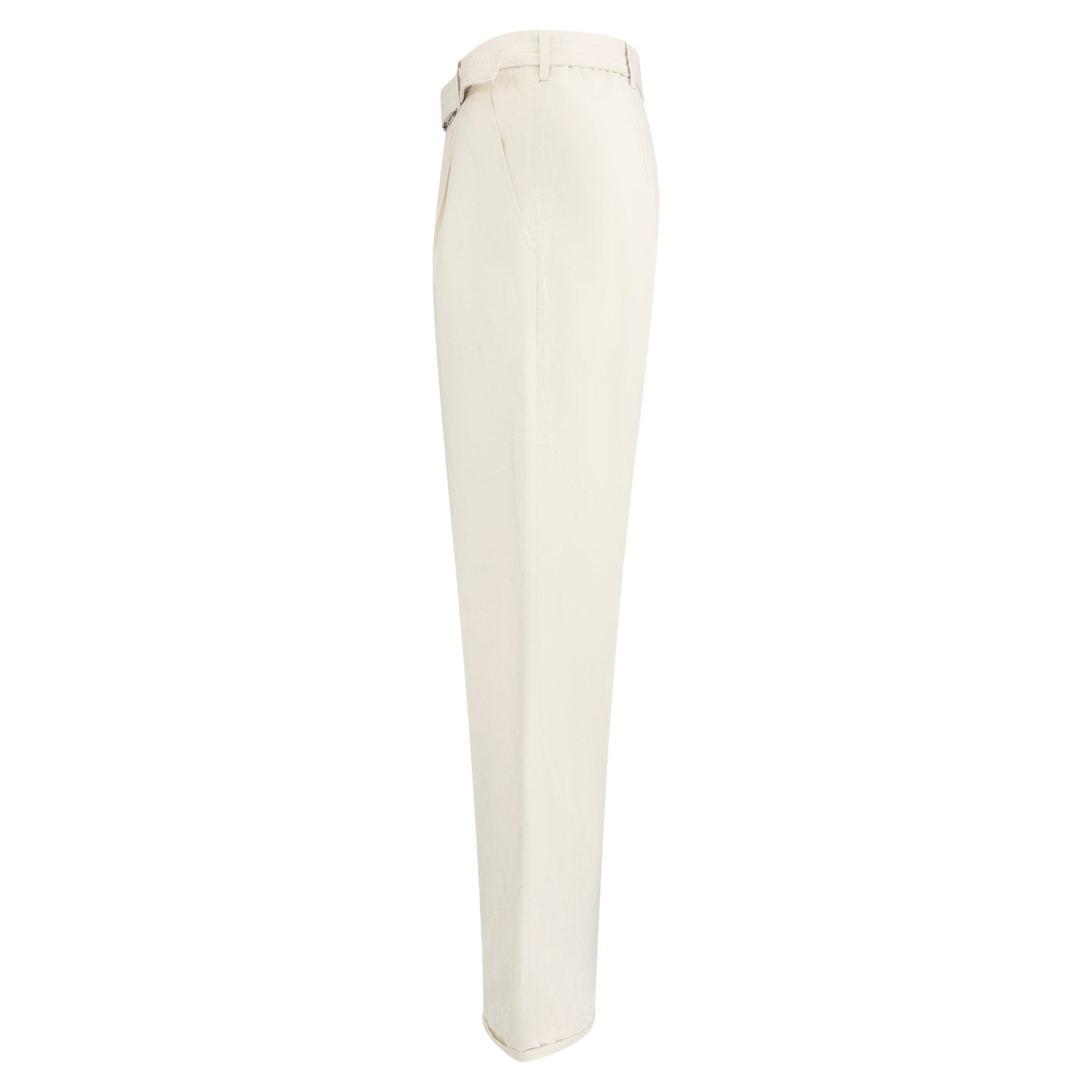 Late 1990s Jil Sander Off - White Cotton Poplin Belted Wide Leg Pants - RealList