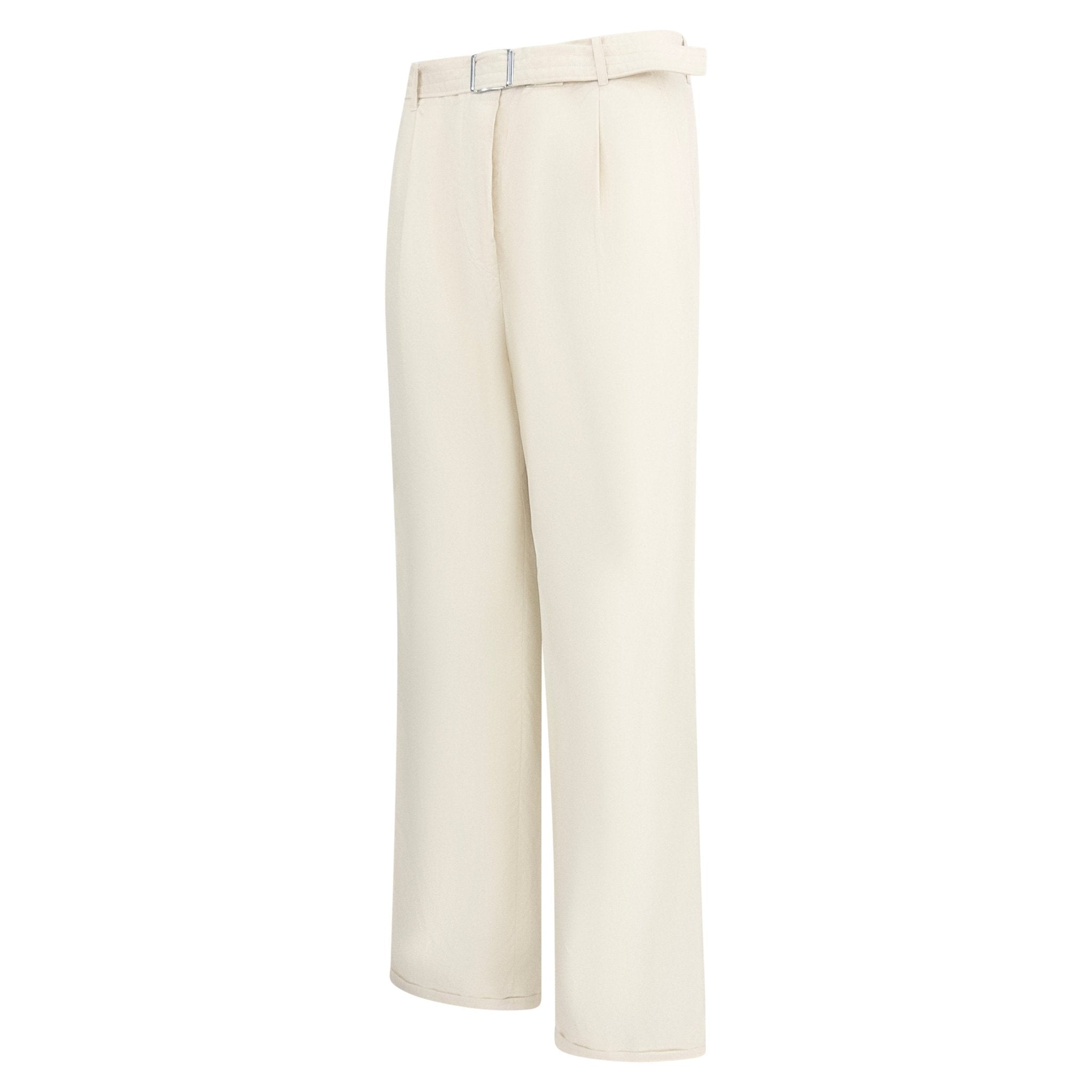 Late 1990s Jil Sander Off - White Cotton Poplin Belted Wide Leg Pants - RealList