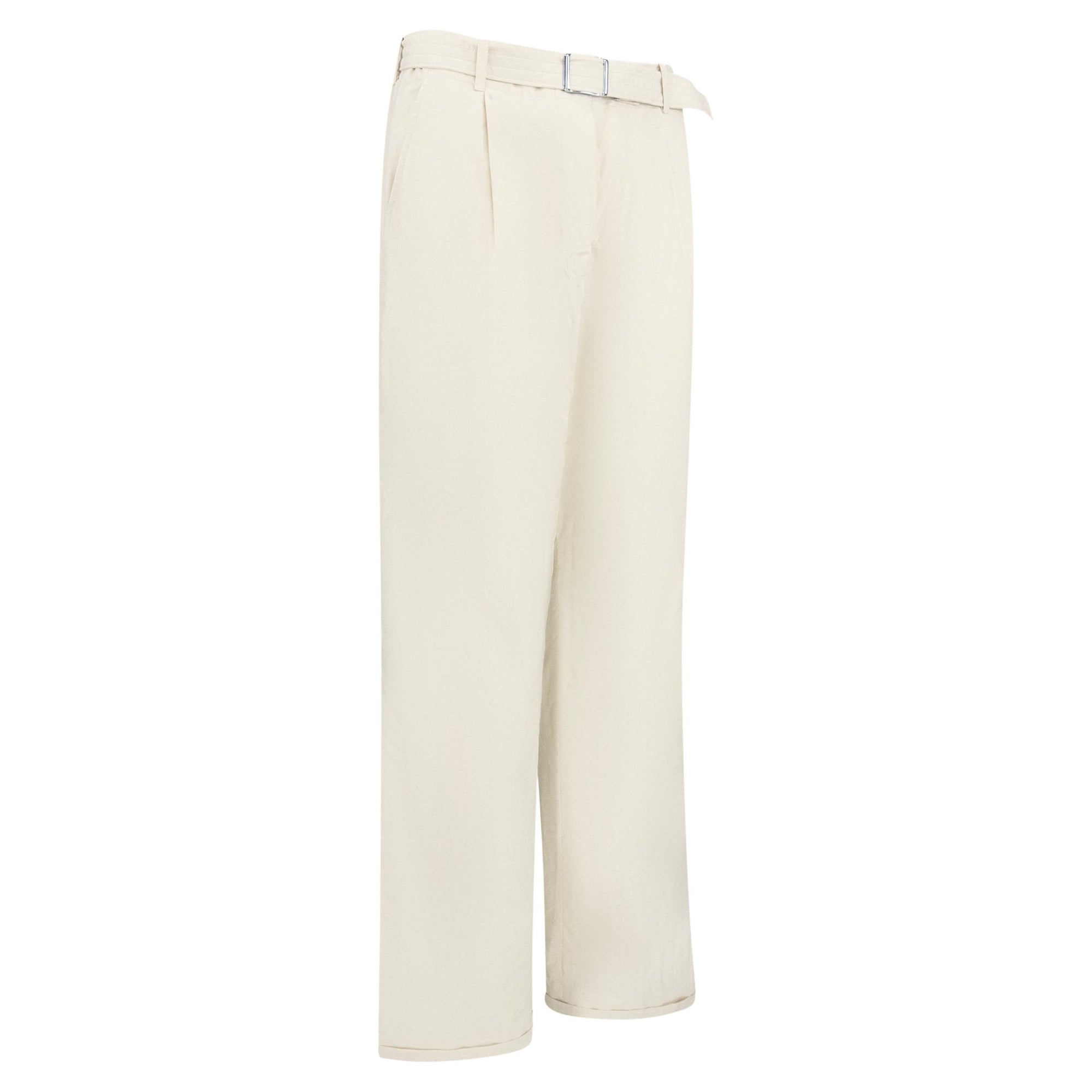 Late 1990s Jil Sander Off - White Cotton Poplin Belted Wide Leg Pants - RealList