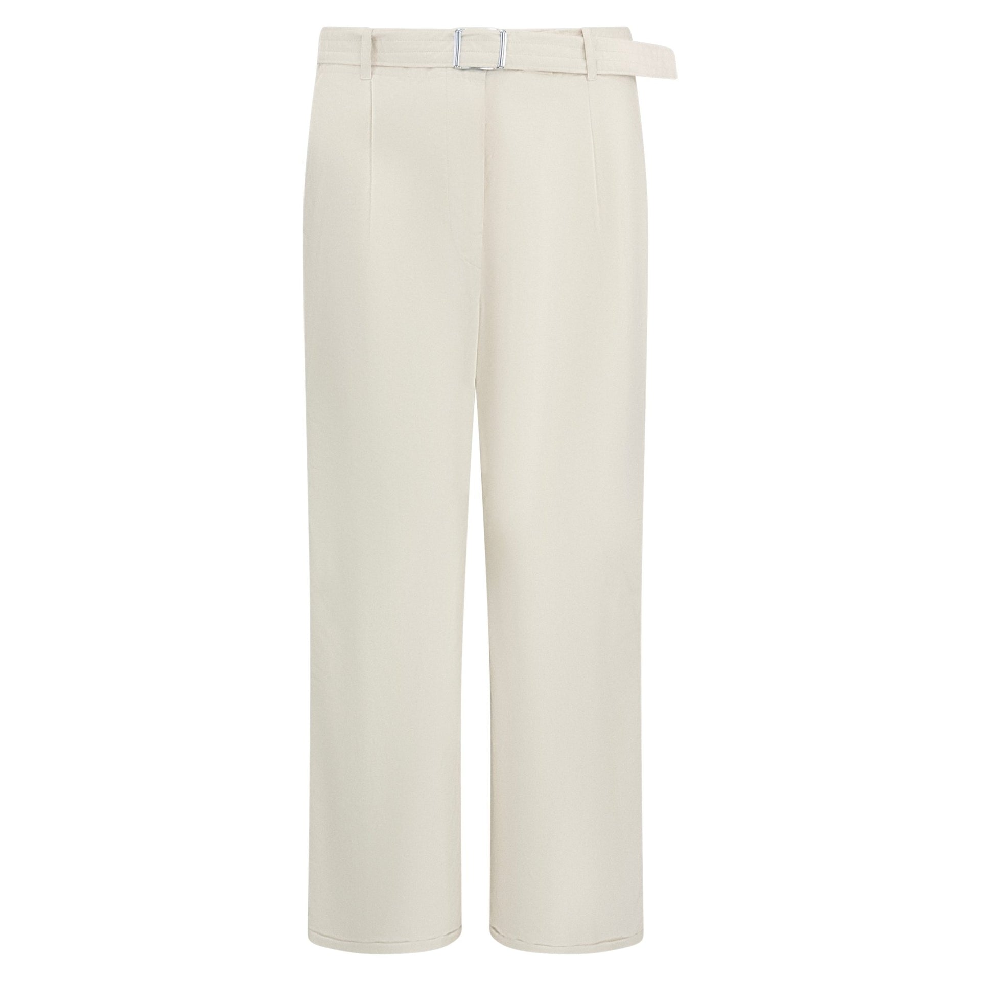Late 1990s Jil Sander Off - White Cotton Poplin Belted Wide Leg Pants - RealList
