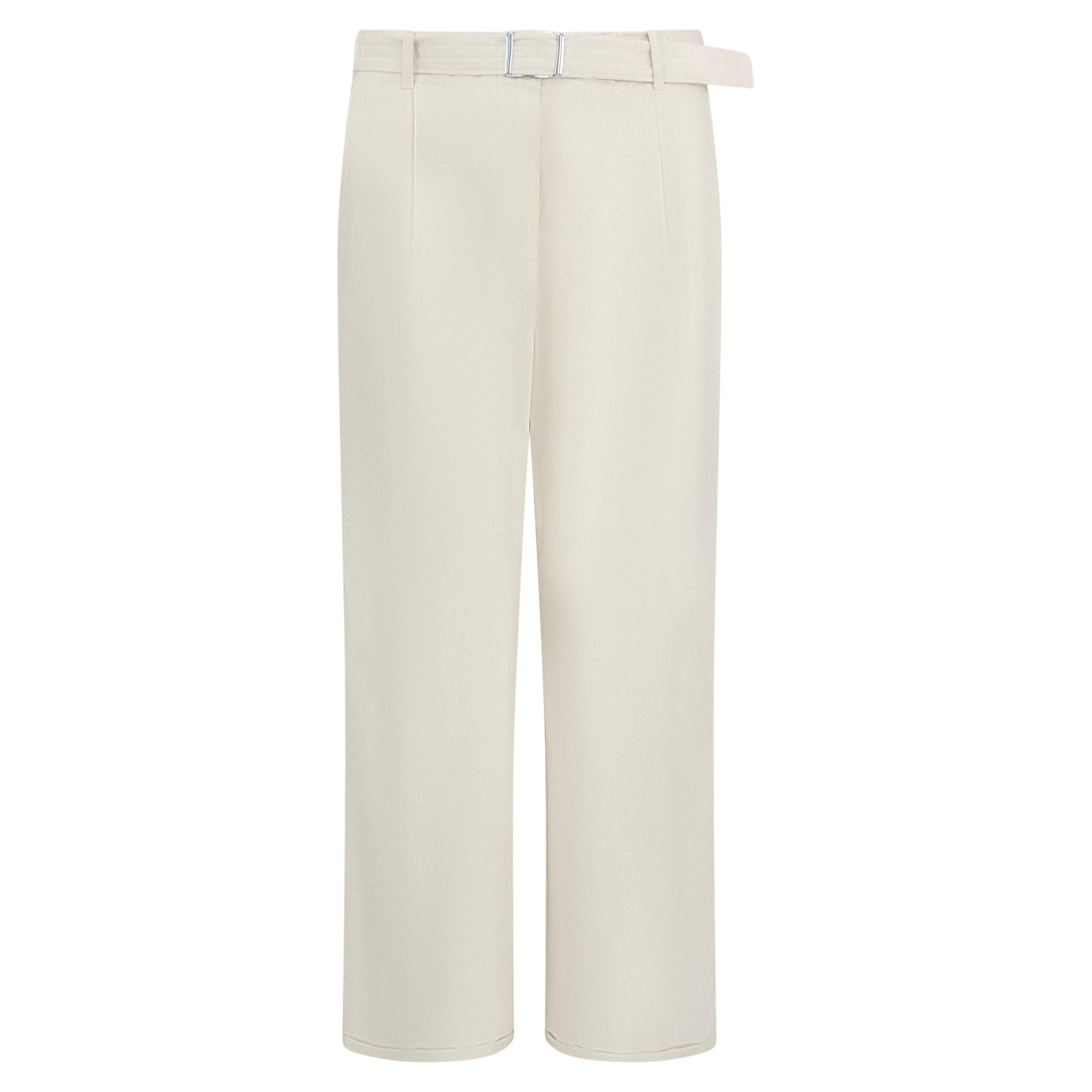 Late 1990s Jil Sander Off - White Cotton Poplin Belted Wide Leg Pants - RealList