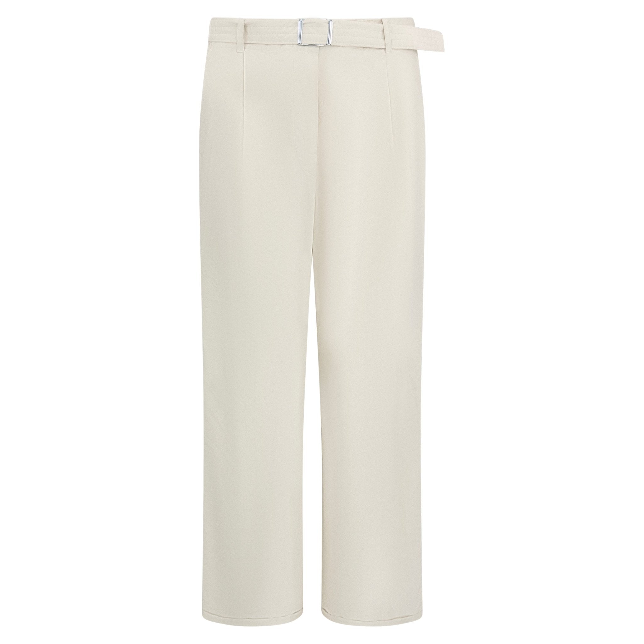 Late 1990s Jil Sander Off - White Cotton Poplin Belted Wide Leg Pants - RealList