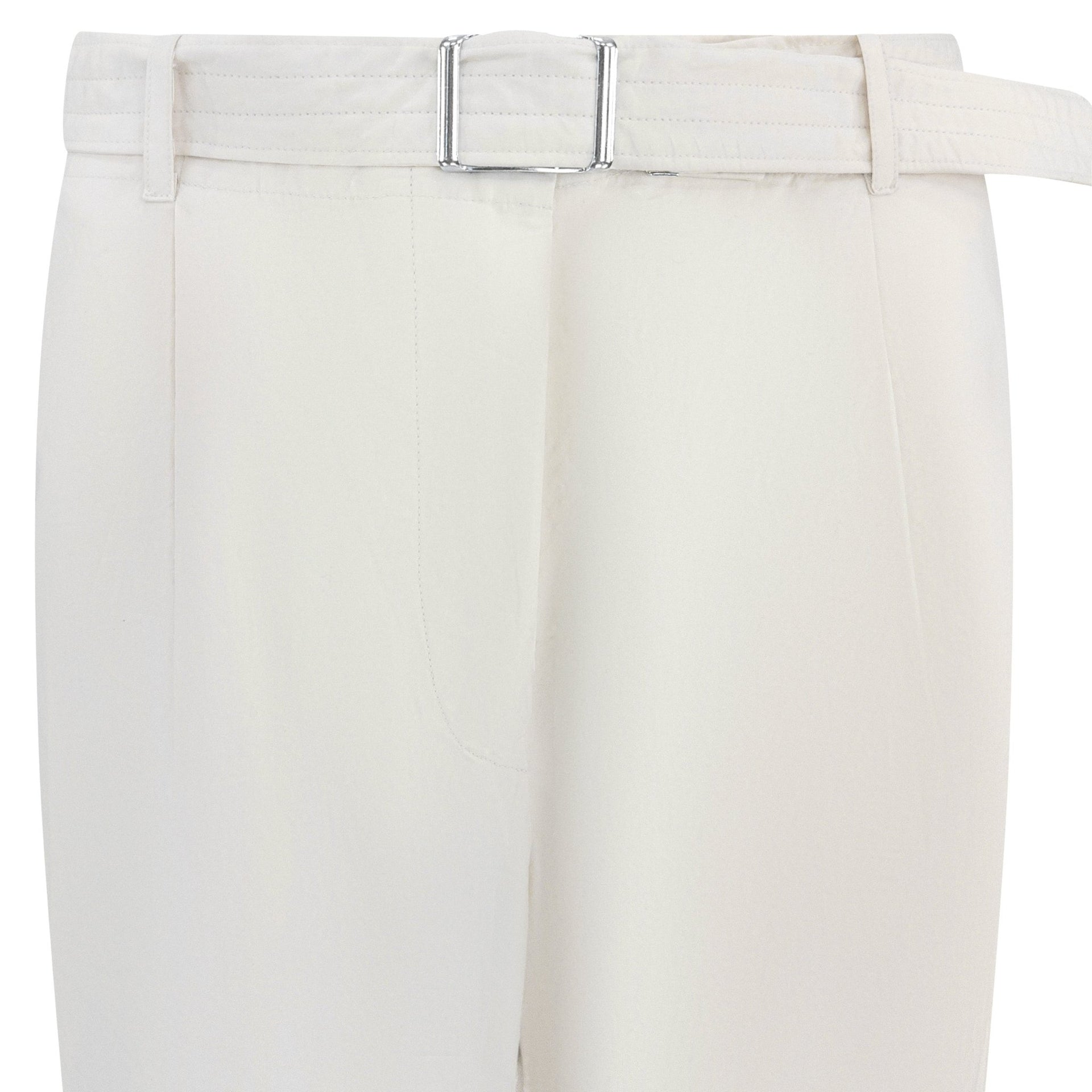 Late 1990s Jil Sander Off - White Cotton Poplin Belted Wide Leg Pants - RealList