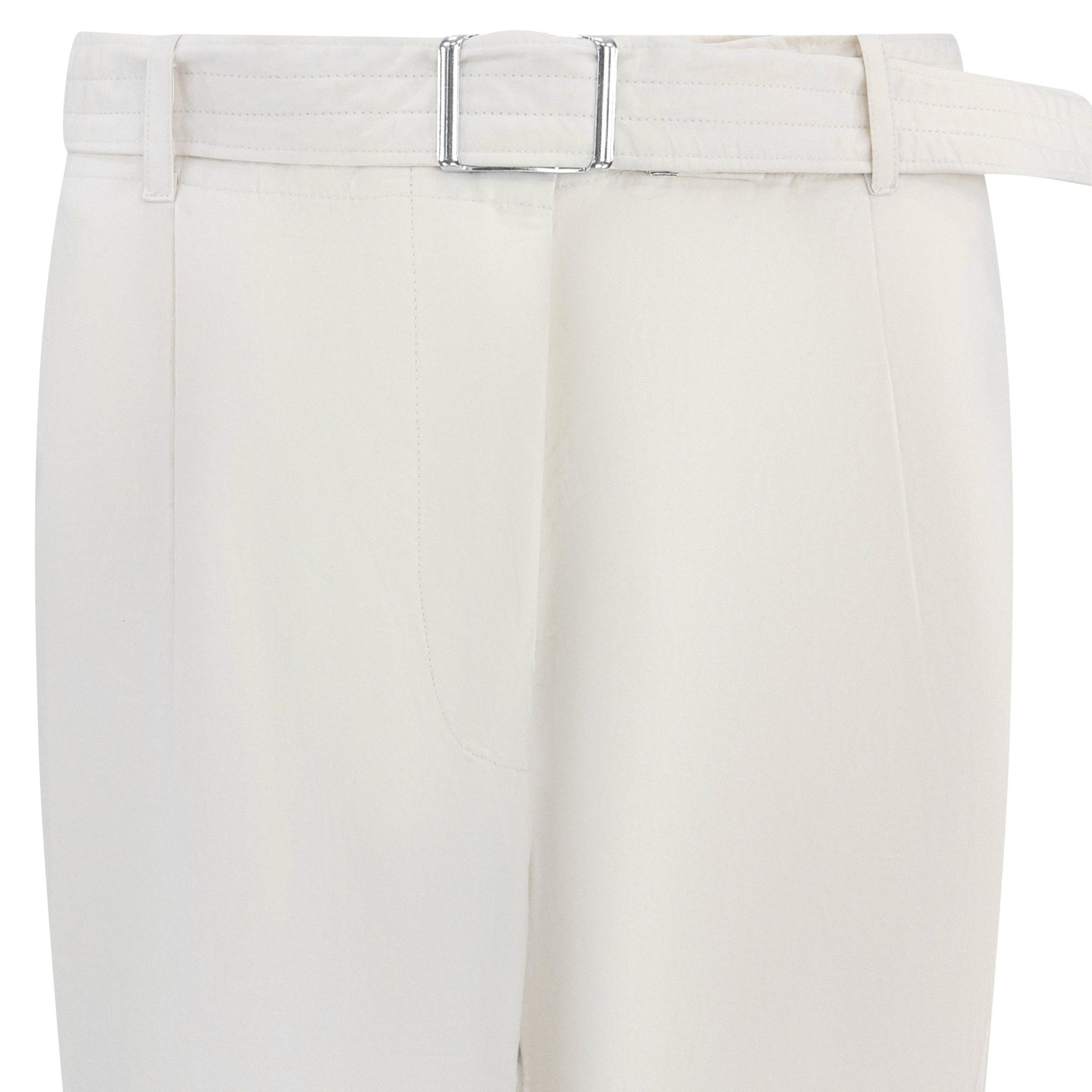 Late 1990s Jil Sander Off - White Cotton Poplin Belted Wide Leg Pants - RealList
