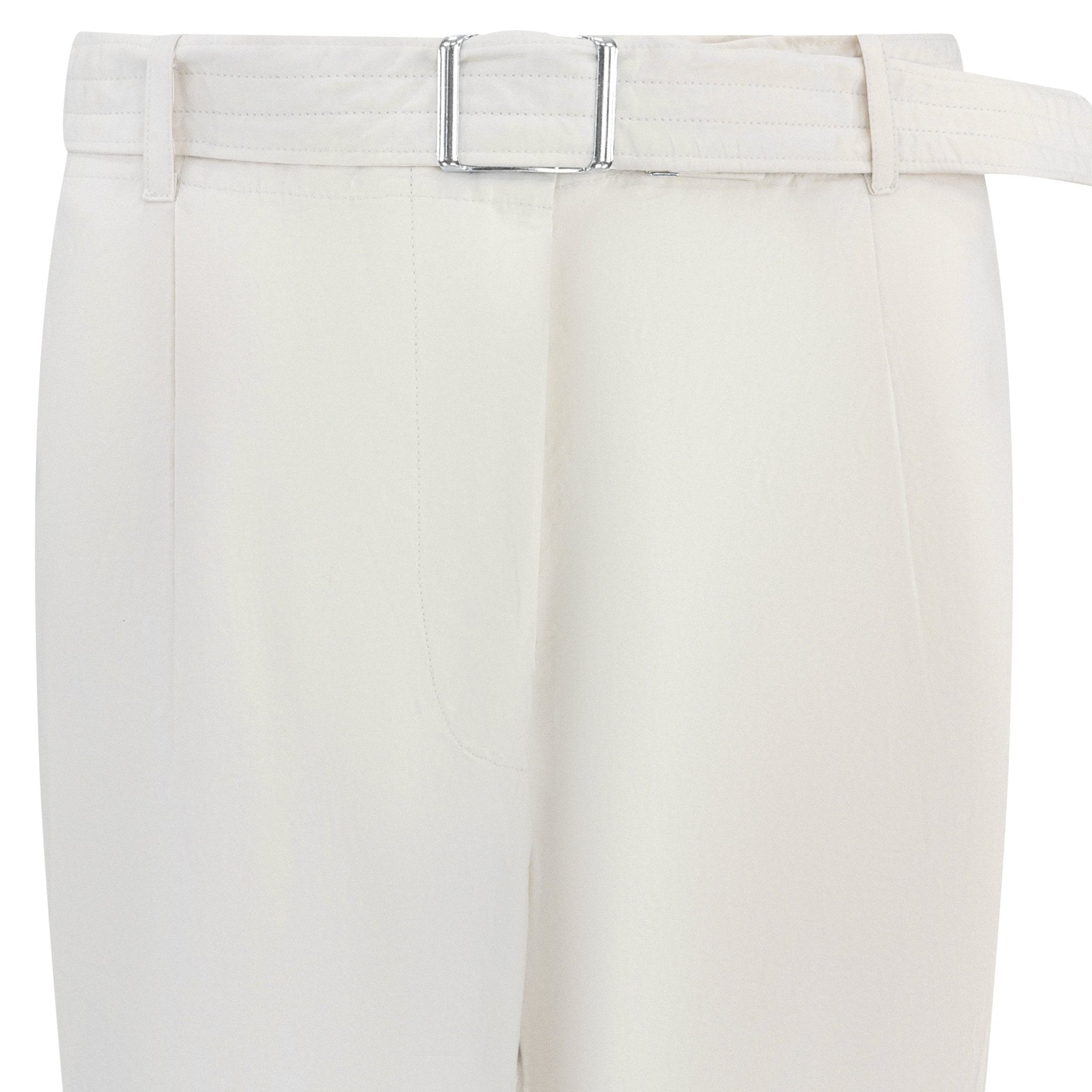 Late 1990s Jil Sander Off - White Cotton Poplin Belted Wide Leg Pants - RealList