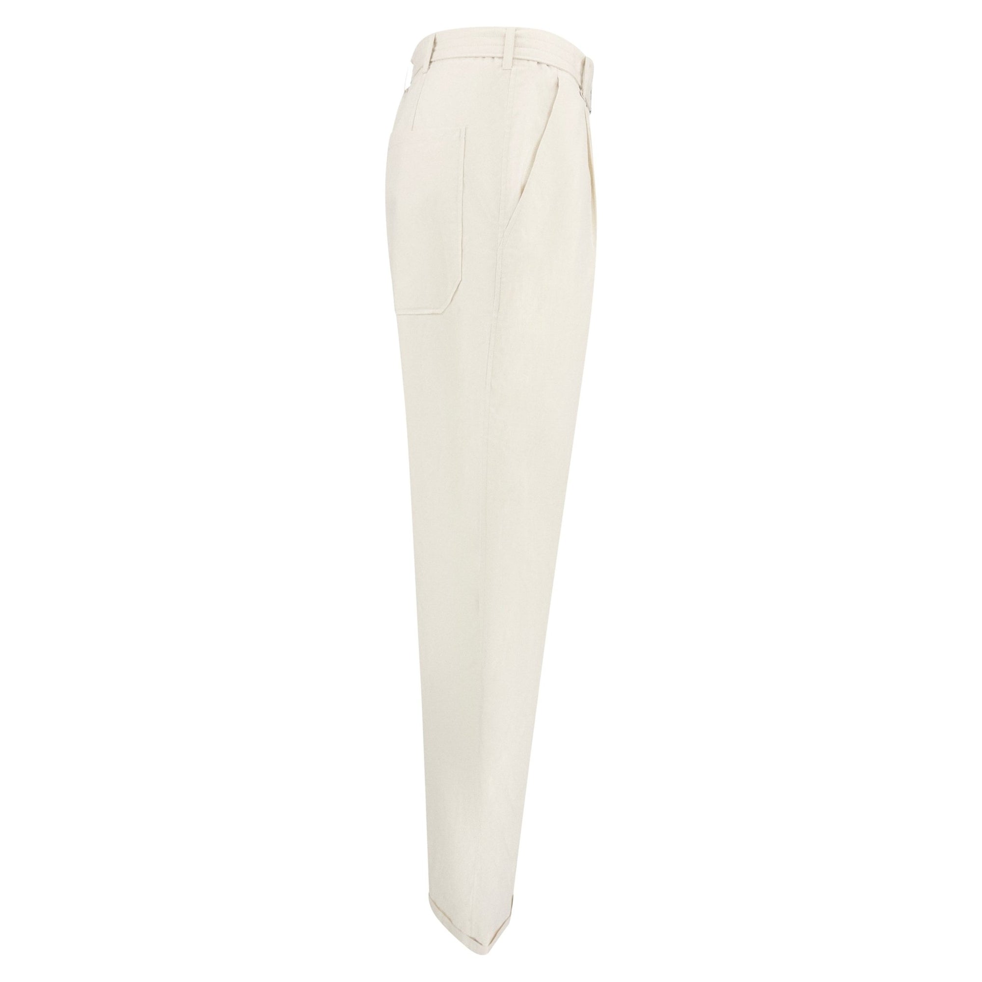 Late 1990s Jil Sander Off - White Cotton Poplin Belted Wide Leg Pants - RealList
