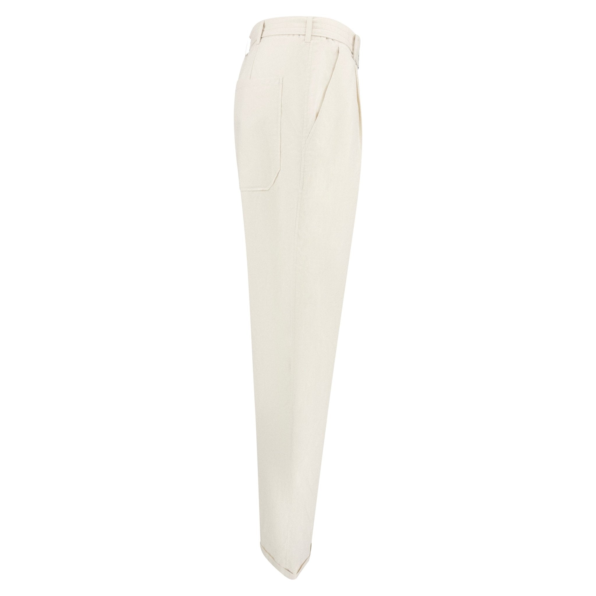 Late 1990s Jil Sander Off - White Cotton Poplin Belted Wide Leg Pants - RealList