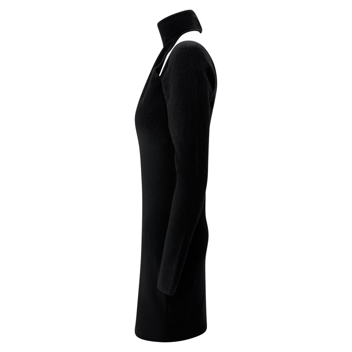 Late 1990s Randolph Duke Black Cashmere Plunging Cutout Long Sleeve Mini Dress - RealList
