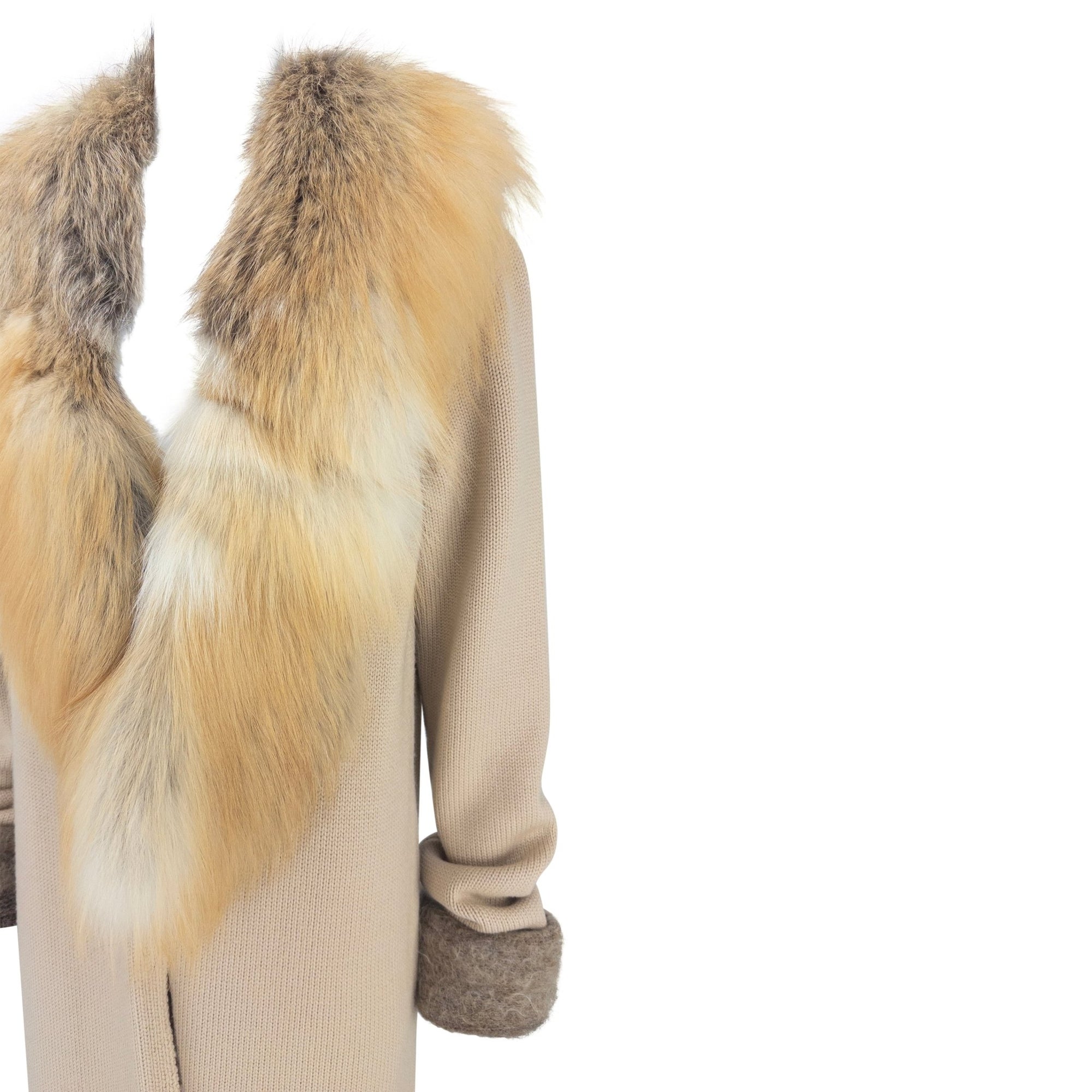 Late 1990s Roberto Cavalli Beige Knit Wool Genuine Fur Coat - RealList