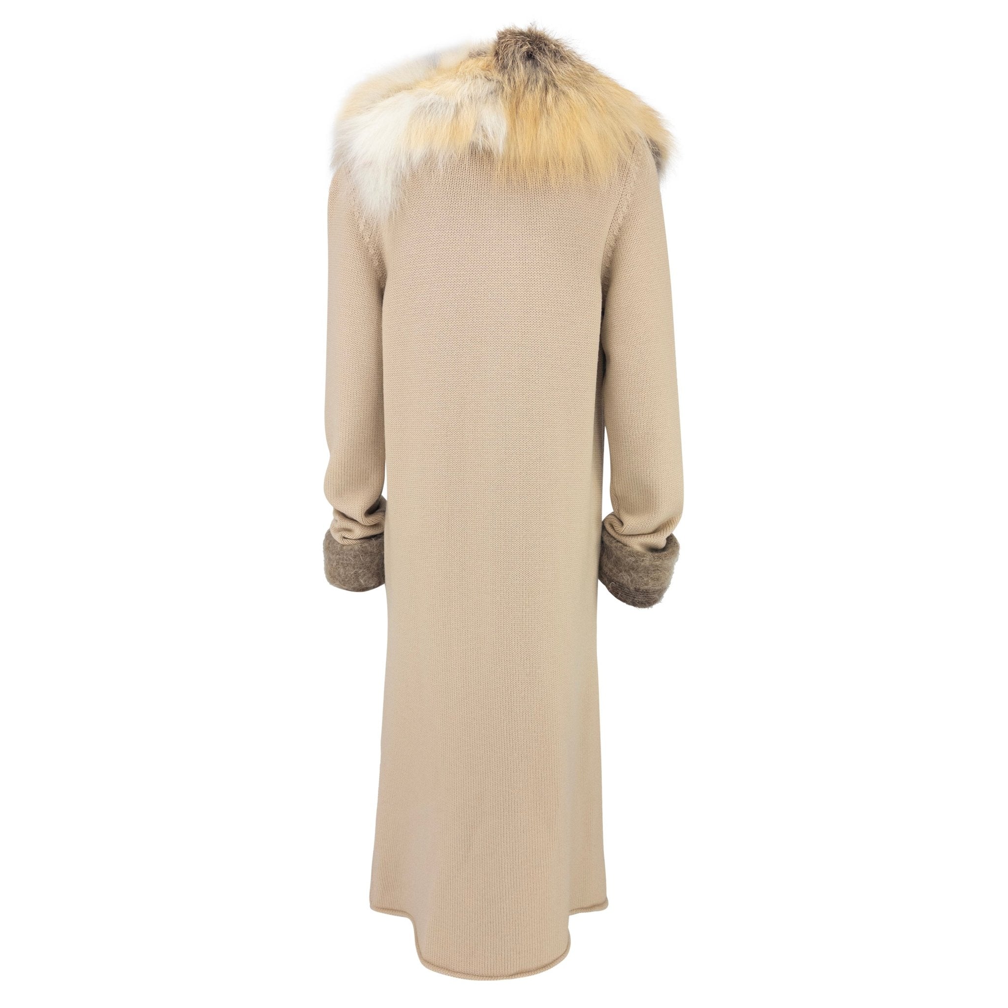 Late 1990s Roberto Cavalli Beige Knit Wool Genuine Fur Coat - RealList