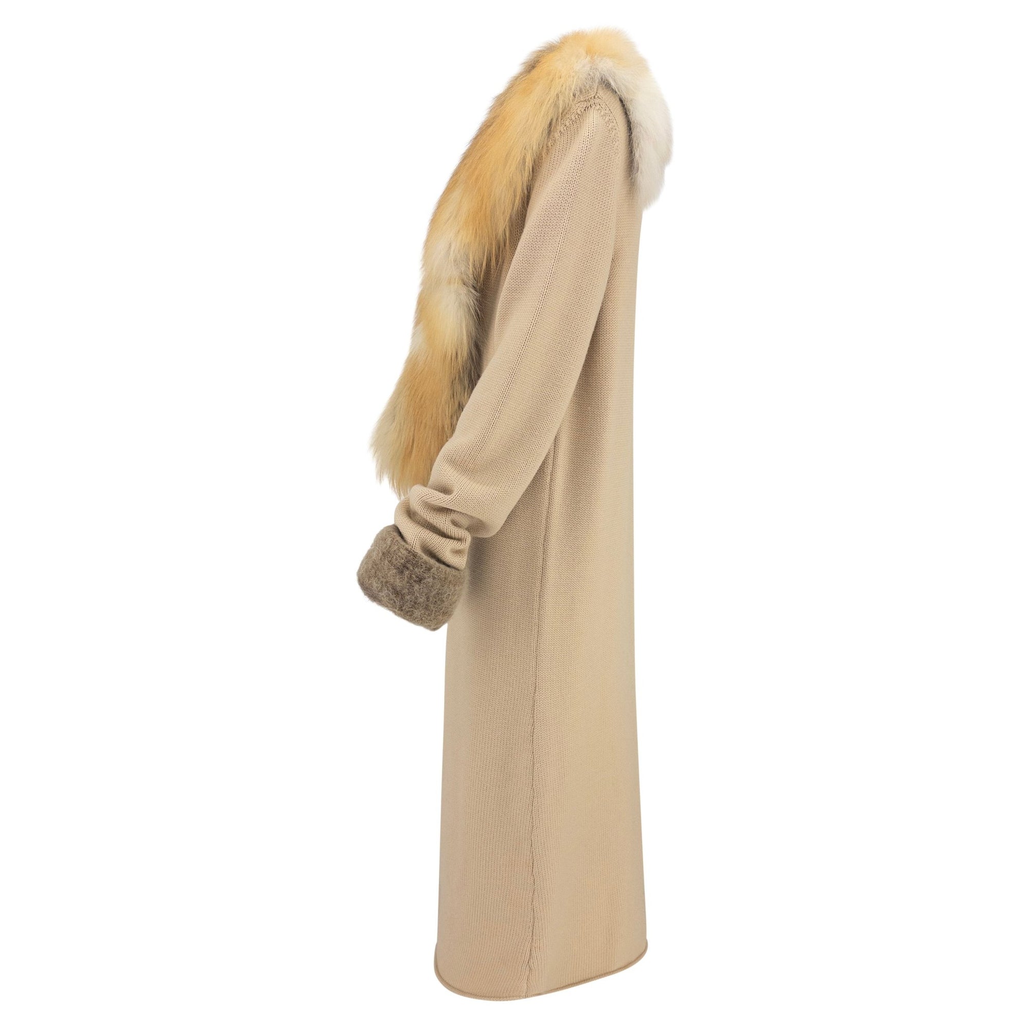 Late 1990s Roberto Cavalli Beige Knit Wool Genuine Fur Coat - RealList
