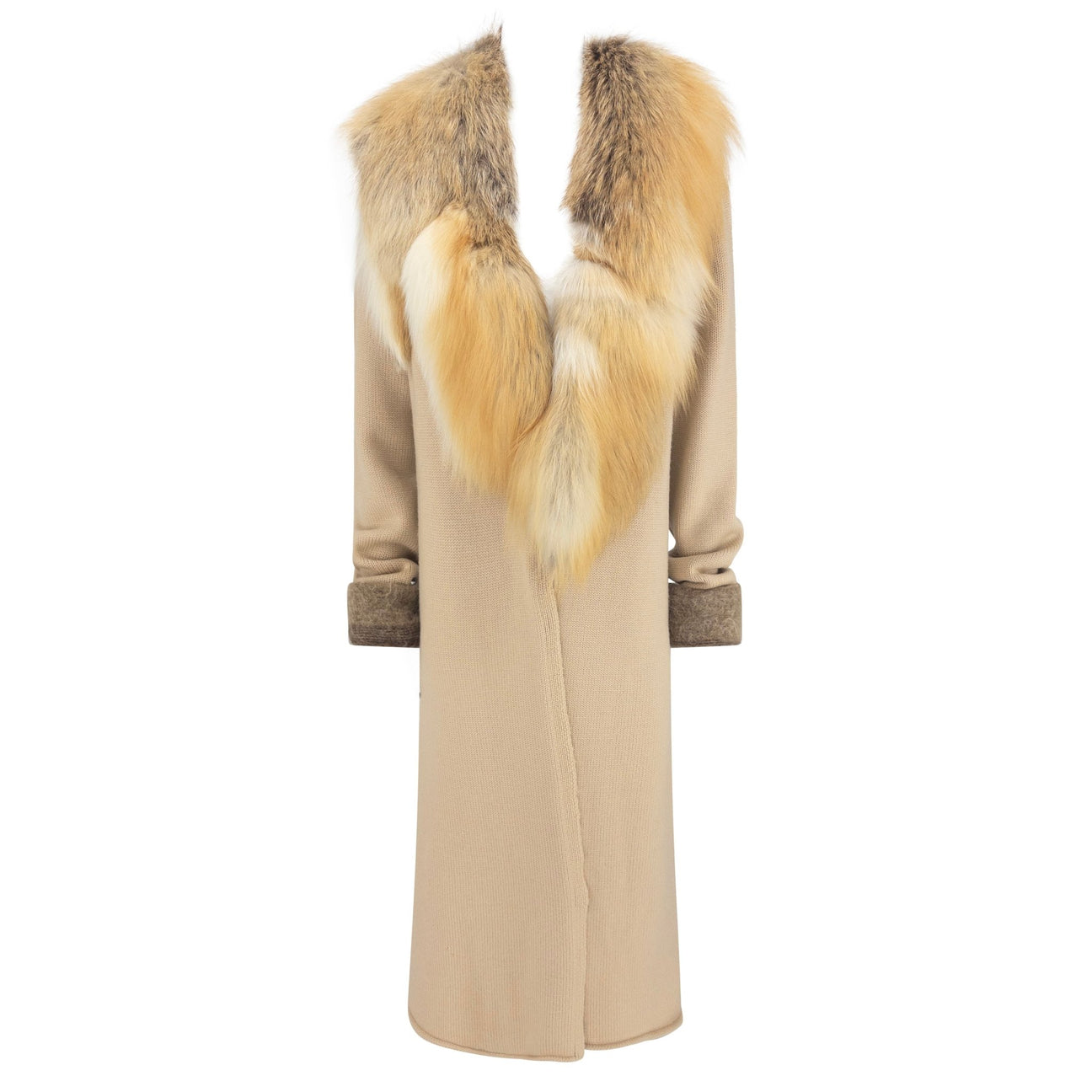 Late 1990s Roberto Cavalli Beige Knit Wool Genuine Fur Coat - RealList