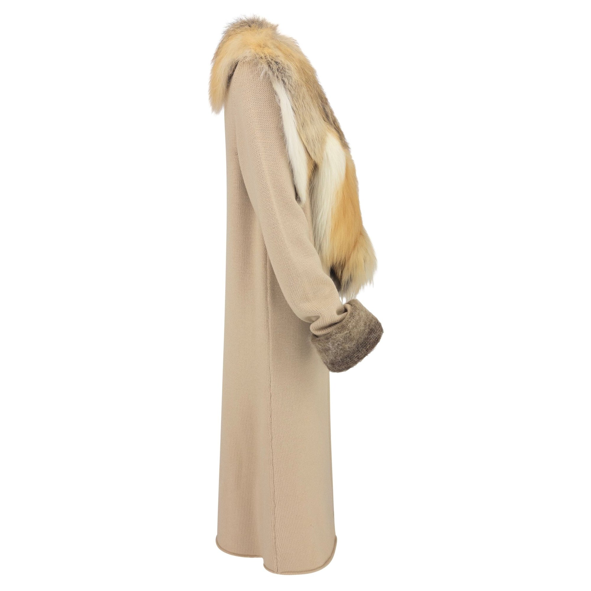 Late 1990s Roberto Cavalli Beige Knit Wool Genuine Fur Coat - RealList