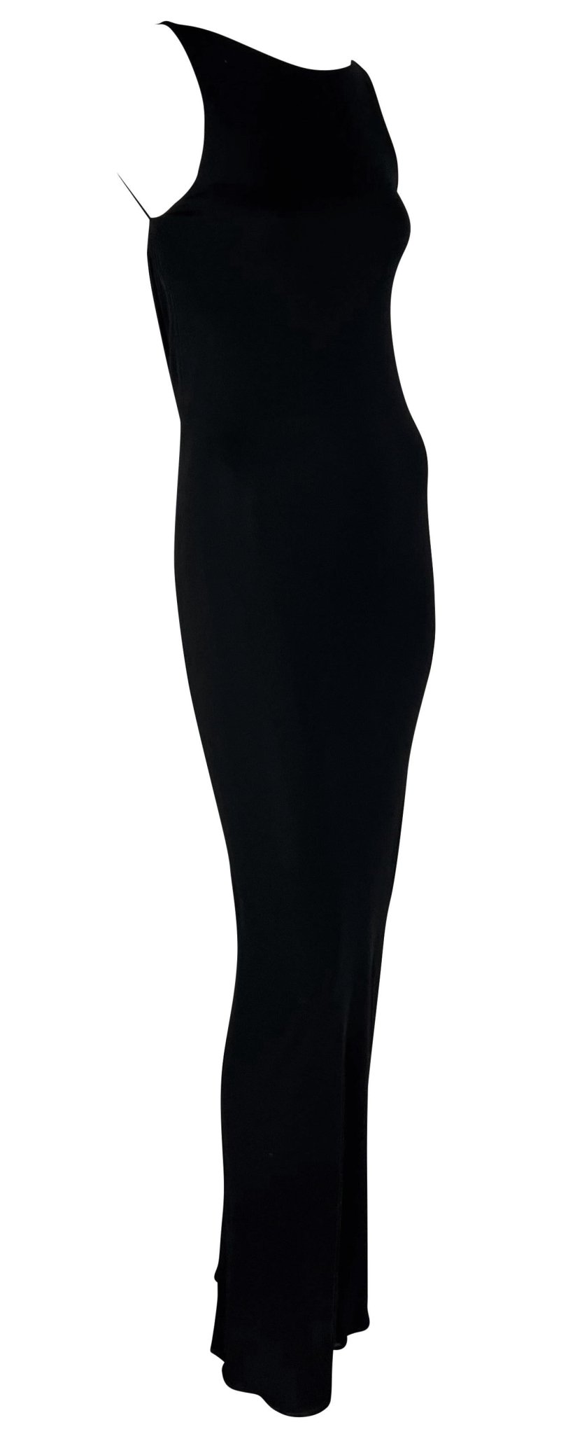 Late 1990s Yigal Azrouël Backless Cowl Slinky Black Bodycon Gown - RealList