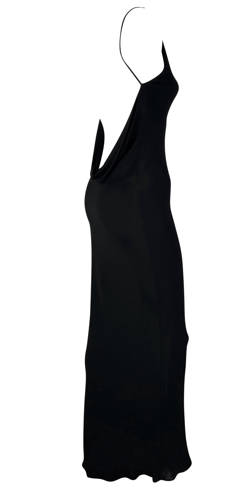 Late 1990s Yigal Azrouël Backless Cowl Slinky Black Bodycon Gown - RealList