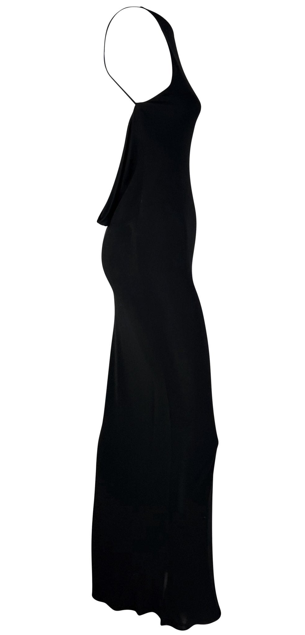Late 1990s Yigal Azrouël Backless Cowl Slinky Black Bodycon Gown - RealList
