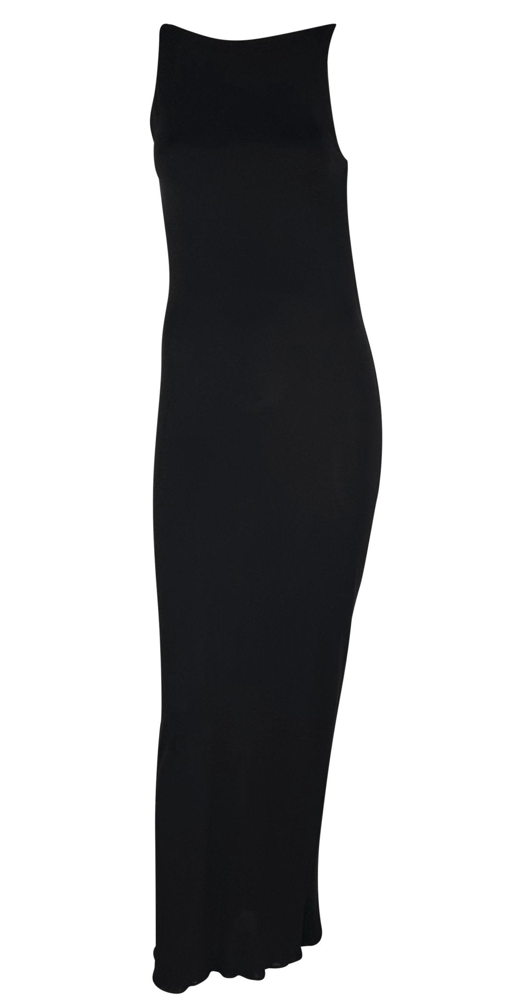 Late 1990s Yigal Azrouël Backless Cowl Slinky Black Bodycon Gown - RealList
