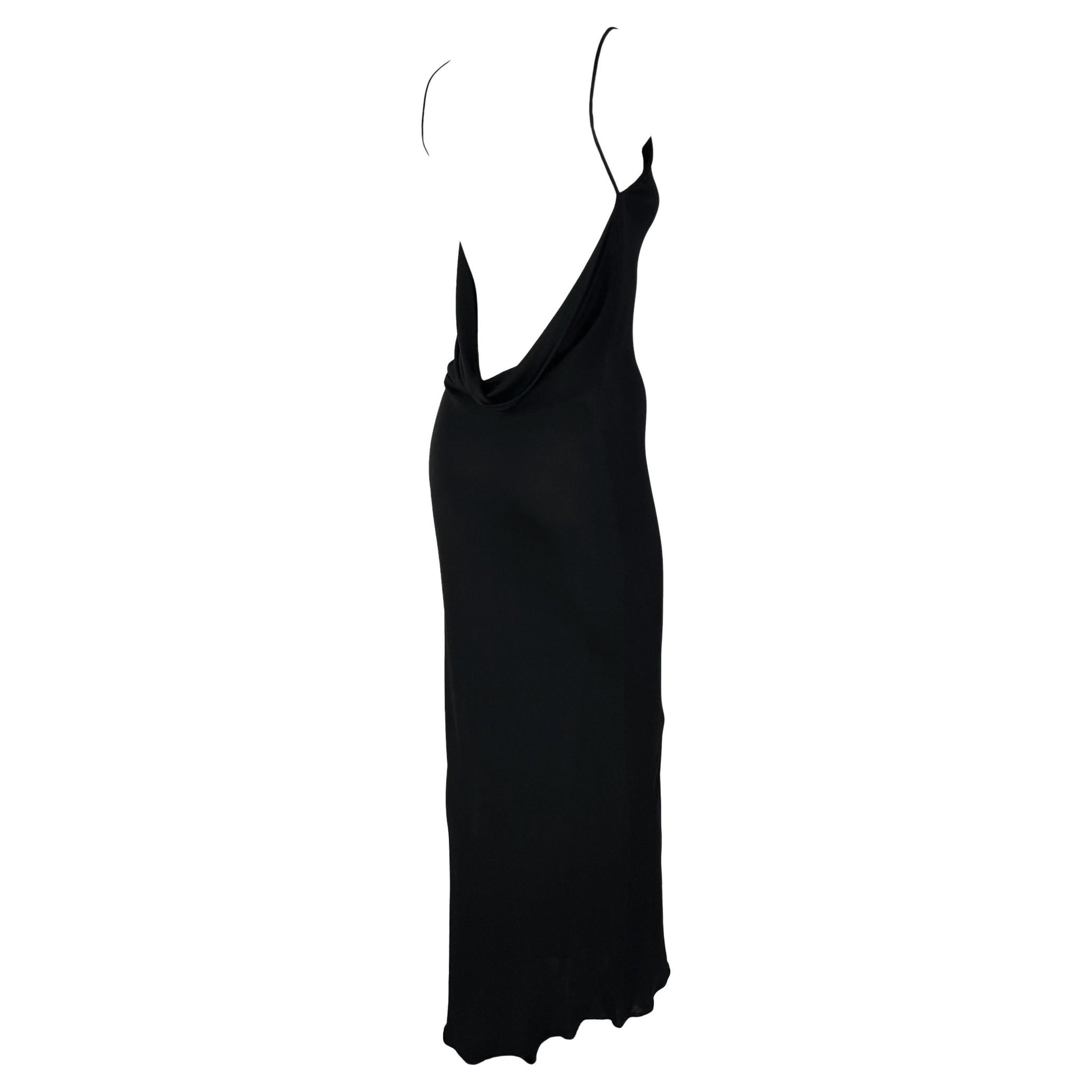 Late 1990s Yigal Azrouël Backless Cowl Slinky Black Bodycon Gown - RealList