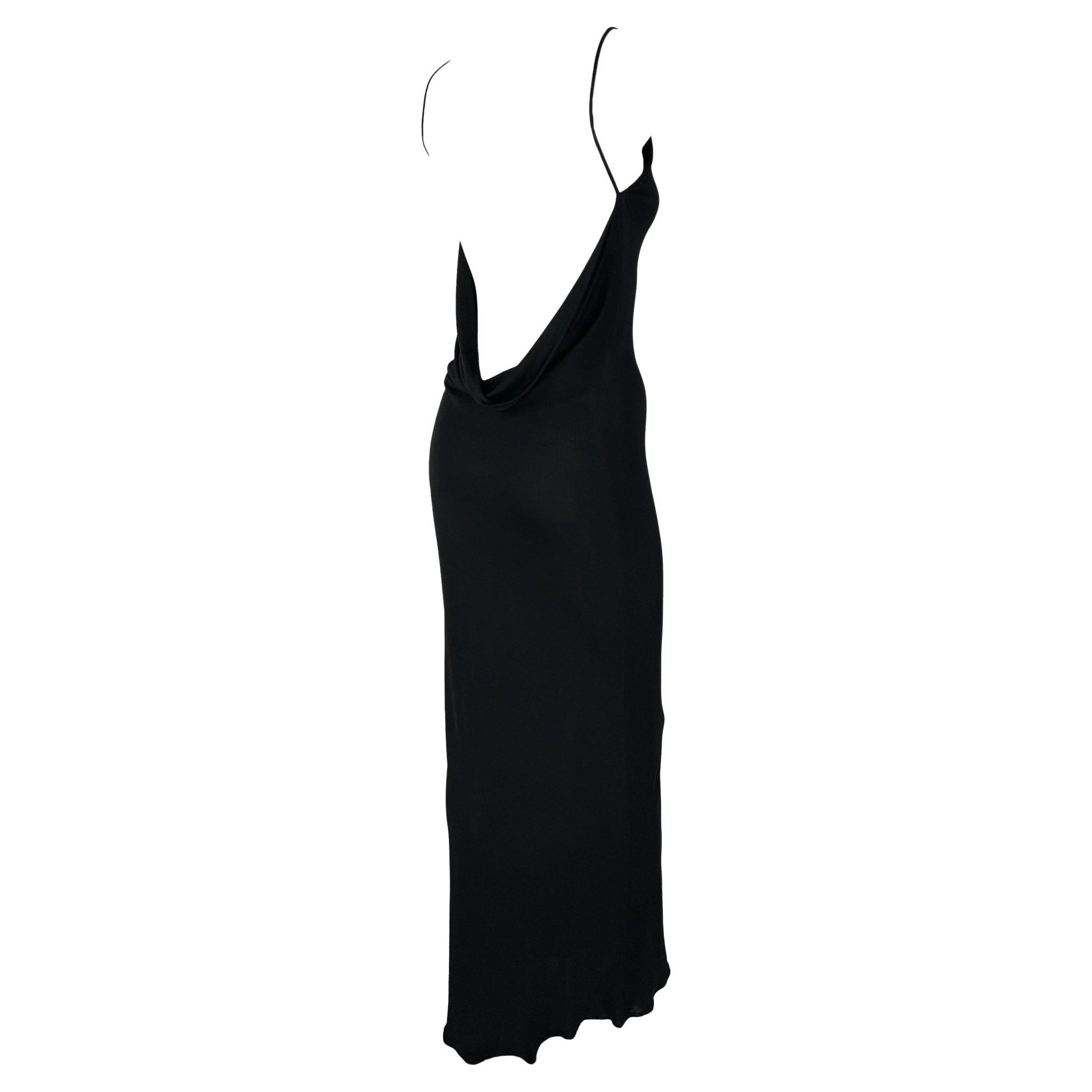 Late 1990s Yigal Azrouël Backless Cowl Slinky Black Bodycon Gown - RealList