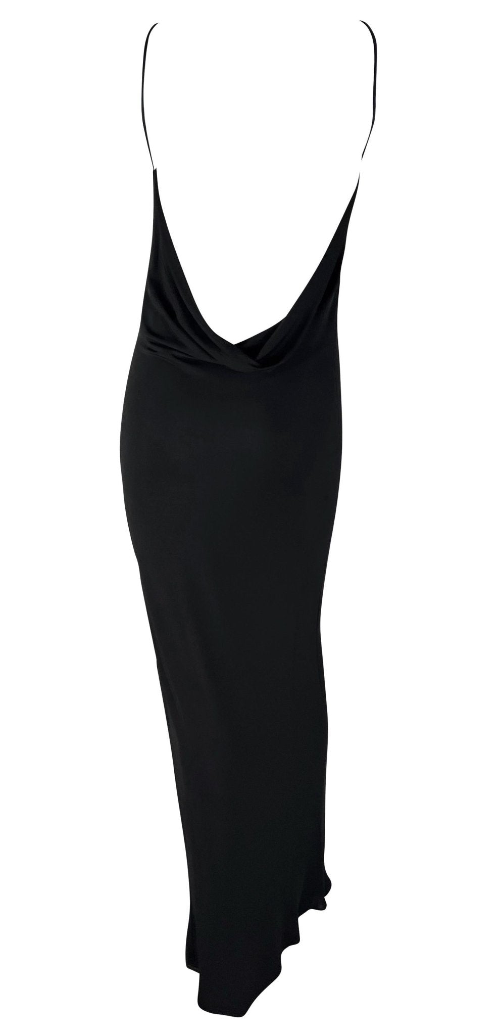 Late 1990s Yigal Azrouël Backless Cowl Slinky Black Bodycon Gown - RealList